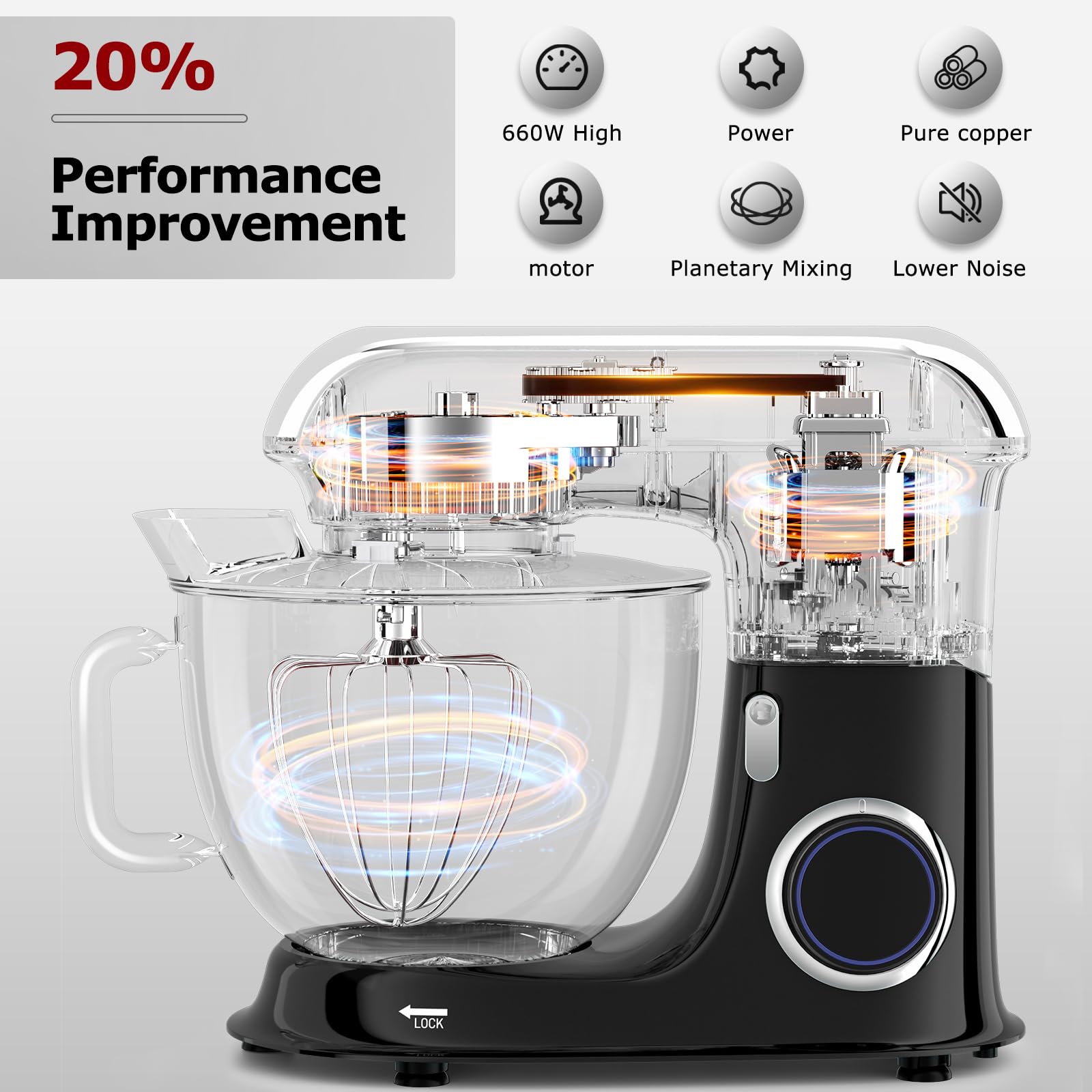 8.5Qt 660W Stand Mixer - 6-Speed Tilt-Head Electric Kitchen Mixer with Dough Hook, Whisk & Beater Attachments - Perfect for Baking Bread, Cookies, Cakes & Kneading Dough - Ideal for Home Bakers & Professional Kitchens