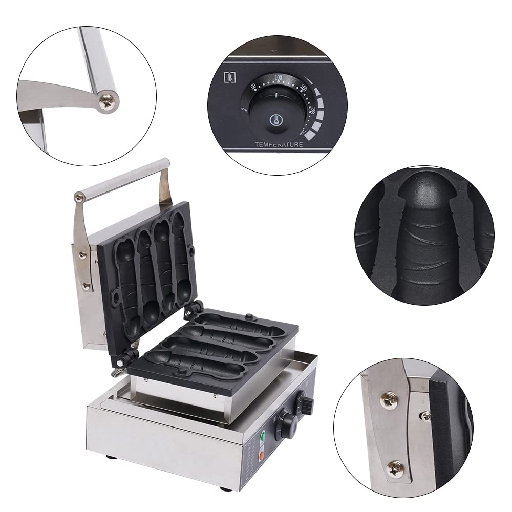 4Pcs Commercial Electric Hot Dog Baker & Non-Stick Waffle Stick Maker - Stainless Steel Egg Waffle Machine for Bakery, Dessert Shop, Mall - Perfect for Street Food Vendors, Cafes, and Home Breakfast Preparation