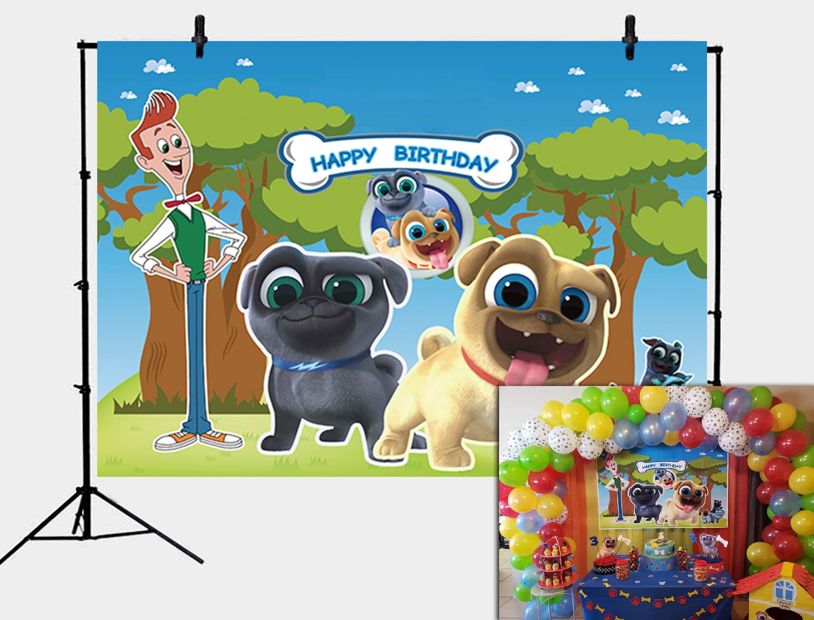 GYA 5x3ft Puppy Dog Pals Birthday Party Backdrop - Happy Birthday Photography Background for Boys & Kids - Cake Table Decorations, Baby Shower Banner, Photo Booth Props - Perfect for Birthday Parties, Baby Showers & Photo Studios