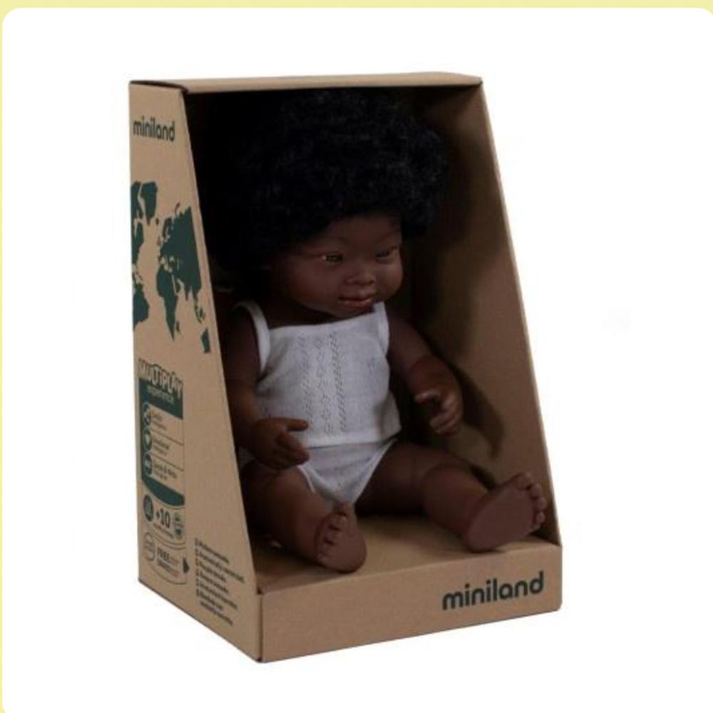 Miniland Anatomically Correct African Down Syndrome Girl Doll - Educational & Inclusive Toy for Kids, Special Needs Awareness, Play Therapy & Classroom Learning