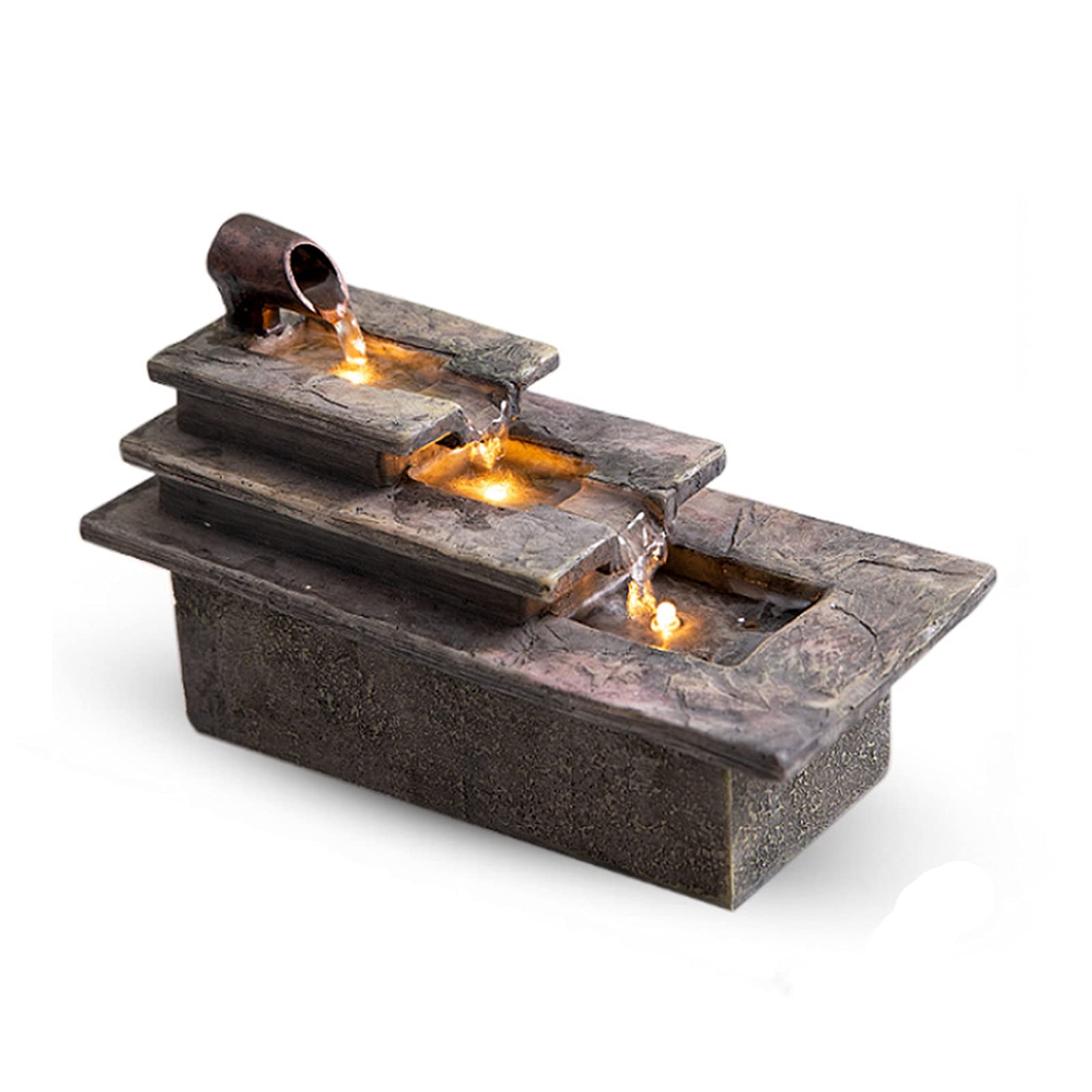 TOMYEUS Large Indoor Tabletop Waterfall Fountain - Decorative Tiered Rock Design with Quiet Soothing Water Sounds for Home, Office, Bedroom - Perfect for Relaxation, Meditation & Stress Relief