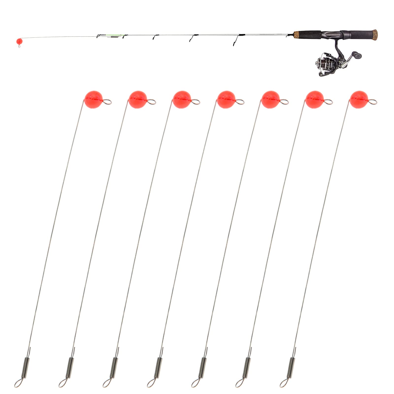 Stainless Steel Ice Fishing Bobber Stops with Red Beads - Spring Bobber Stops for Ice Fishing & Winter Angling - Perfect for Ice Fishing Rods and Tip-Ups