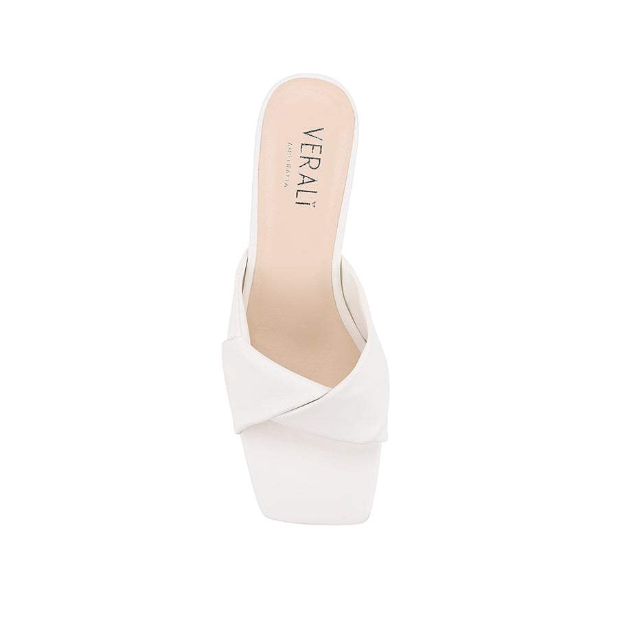 Stella Block Heel Mules for Women - Comfortable Slip-On Chunky Heel Shoes in Chalk Smooth Leather | Perfect for Office, Date Night & Casual Outings