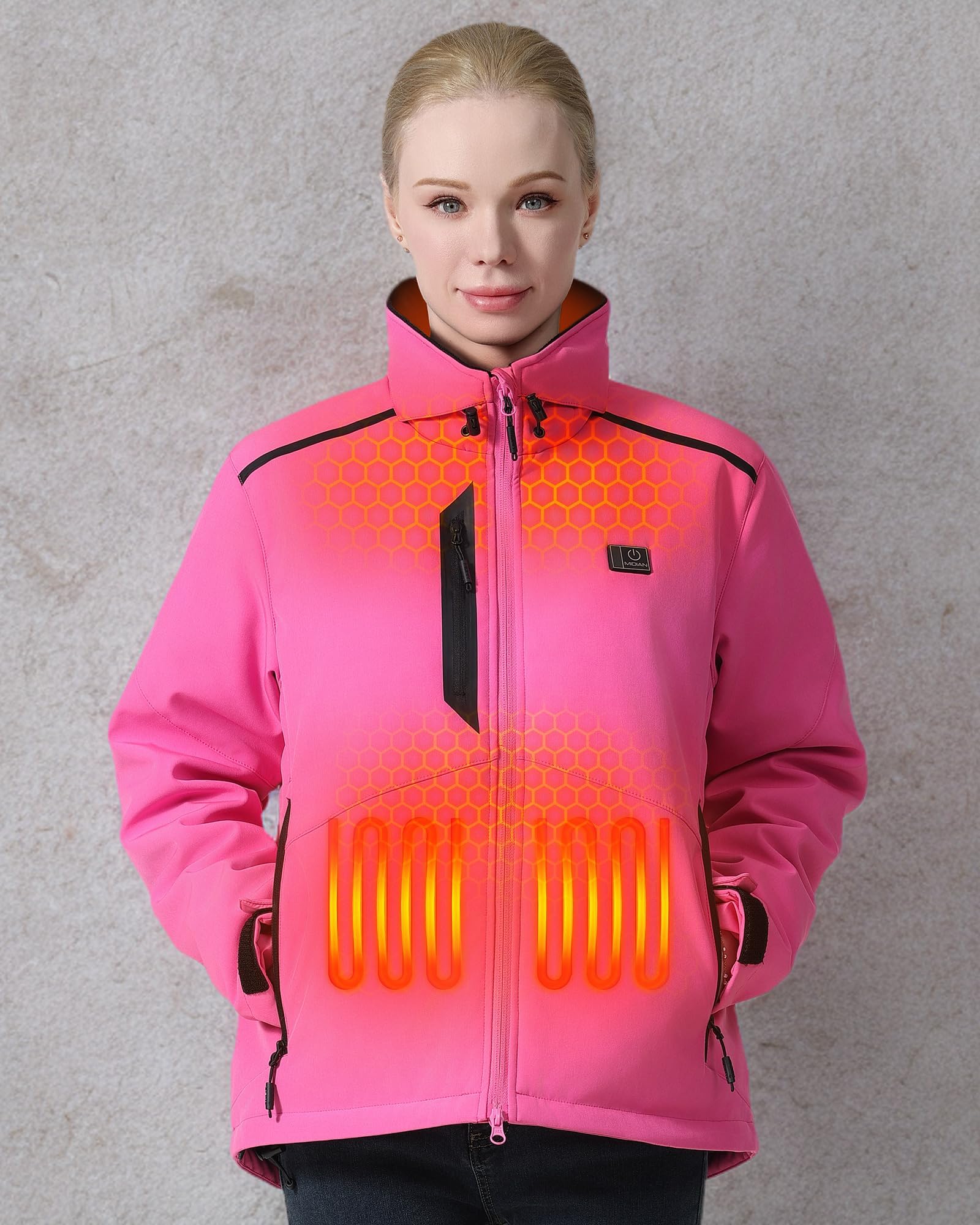 Women's Heated Jacket with 8 Heat Zones & Battery Pack - Soft Shell Down Insulated Winter Coat, Foldable Hood & Overheat Protection - Perfect for Outdoor Activities, Skiing, Hiking & Cold Weather Commutes