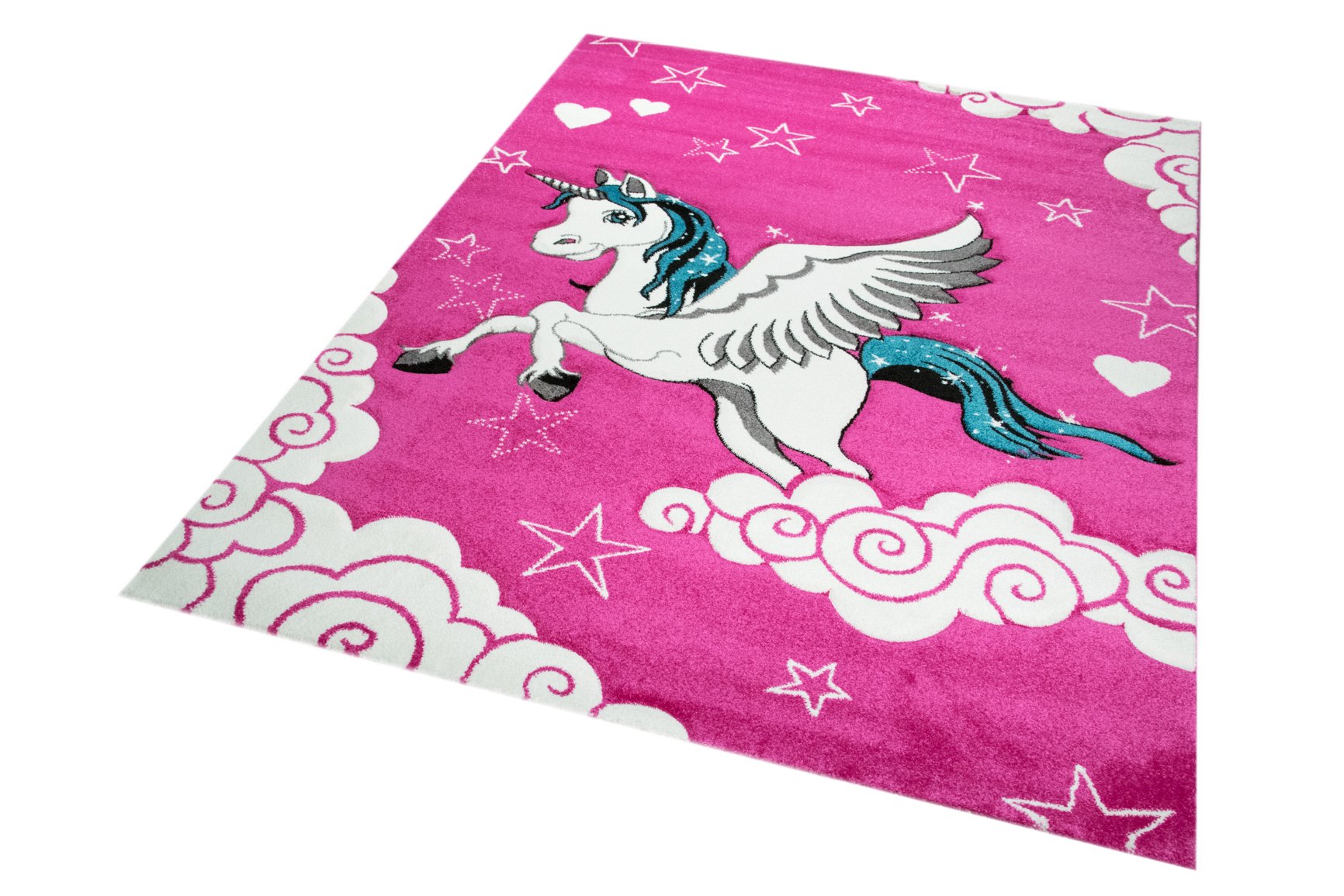 CARPETIA Unicorn Play Rug for Kids - Soft Pink & Cream Nursery Carpet, 140x200 cm - Perfect for Playrooms, Bedrooms & Daycare Centers