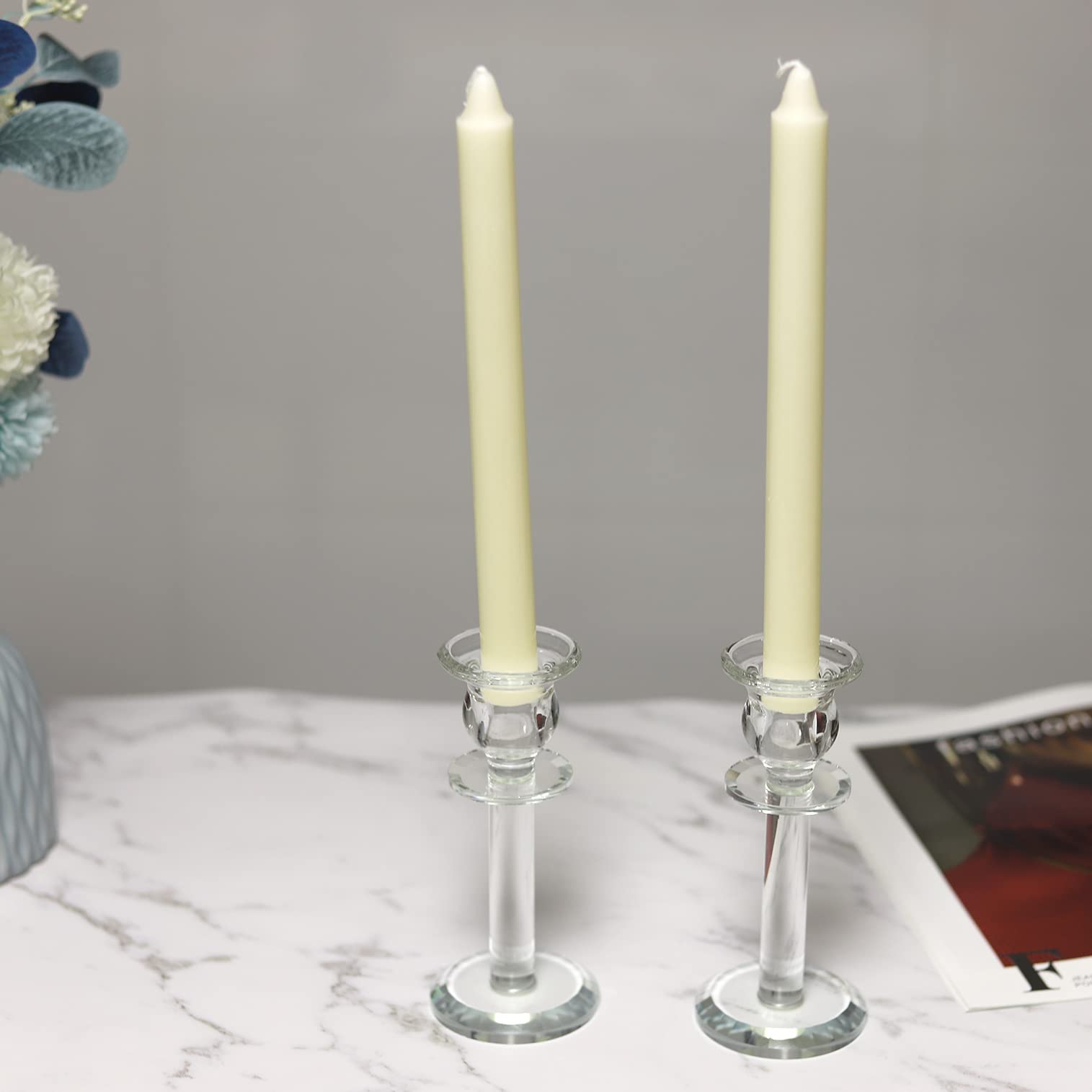2-Piece Clear Glass Crystal Candle Holder Set - Elegant Pillar Candlestick Holders for Weddings, Birthdays, Dining & Memorials | Perfect Table Decor for Romantic Dinners, Special Events & Home Decoration
