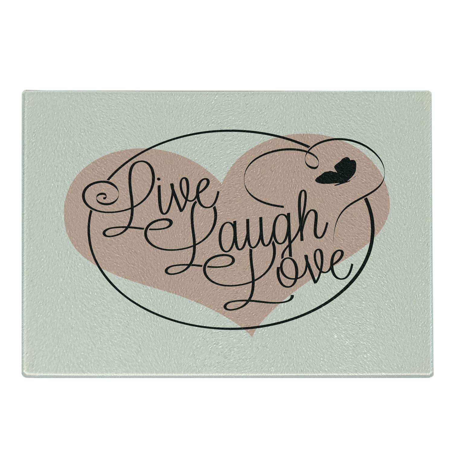 Ambesonne Romantic Valentine's Day Themed Cutting Board - Heart & Butterfly Calligraphy Art on Tempered Glass - Small Decorative Serving Board in Pale Pink, Black & White - Perfect for Valentine's Gifts, Anniversary Presents & Kitchen Decor