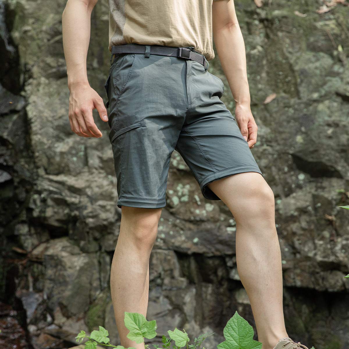 FREE SOLDIER Men's Outdoor Convertible Hiking Pants with Belt - Lightweight Quick-Dry Tactical Cargo Pants - Nylon Spandex Stretch - Perfect for Hiking, Camping & Outdoor Adventures