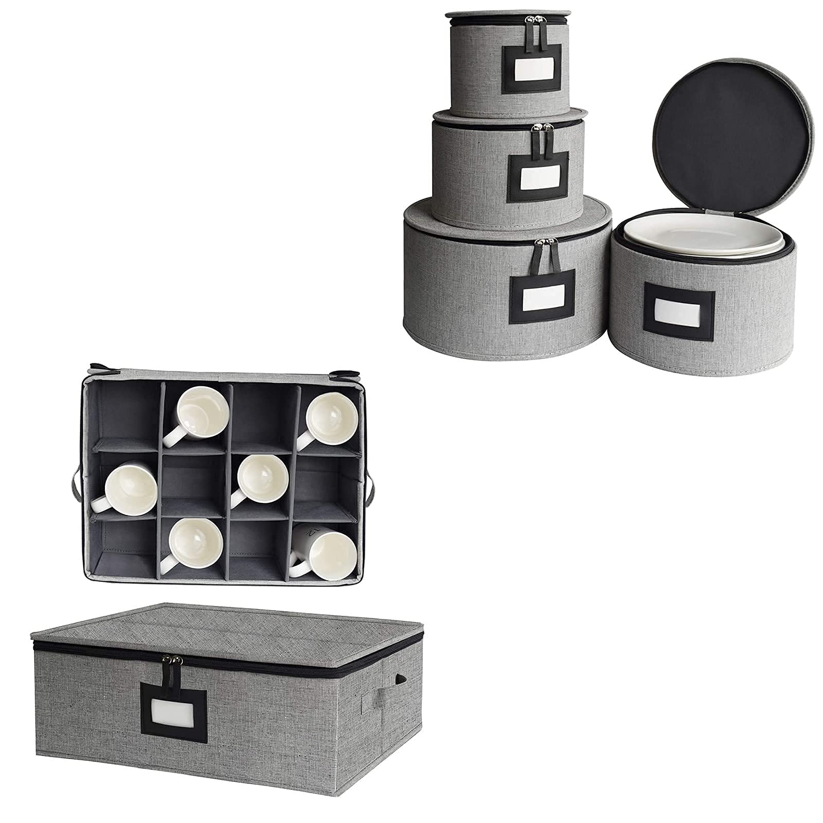 Stackable Hard Shell Storage Containers for Cups, Plates & Tea Mugs - Airtight Lid with Handles | Perfect for Kitchen Organization, Pantry Storage & Picnic Essentials