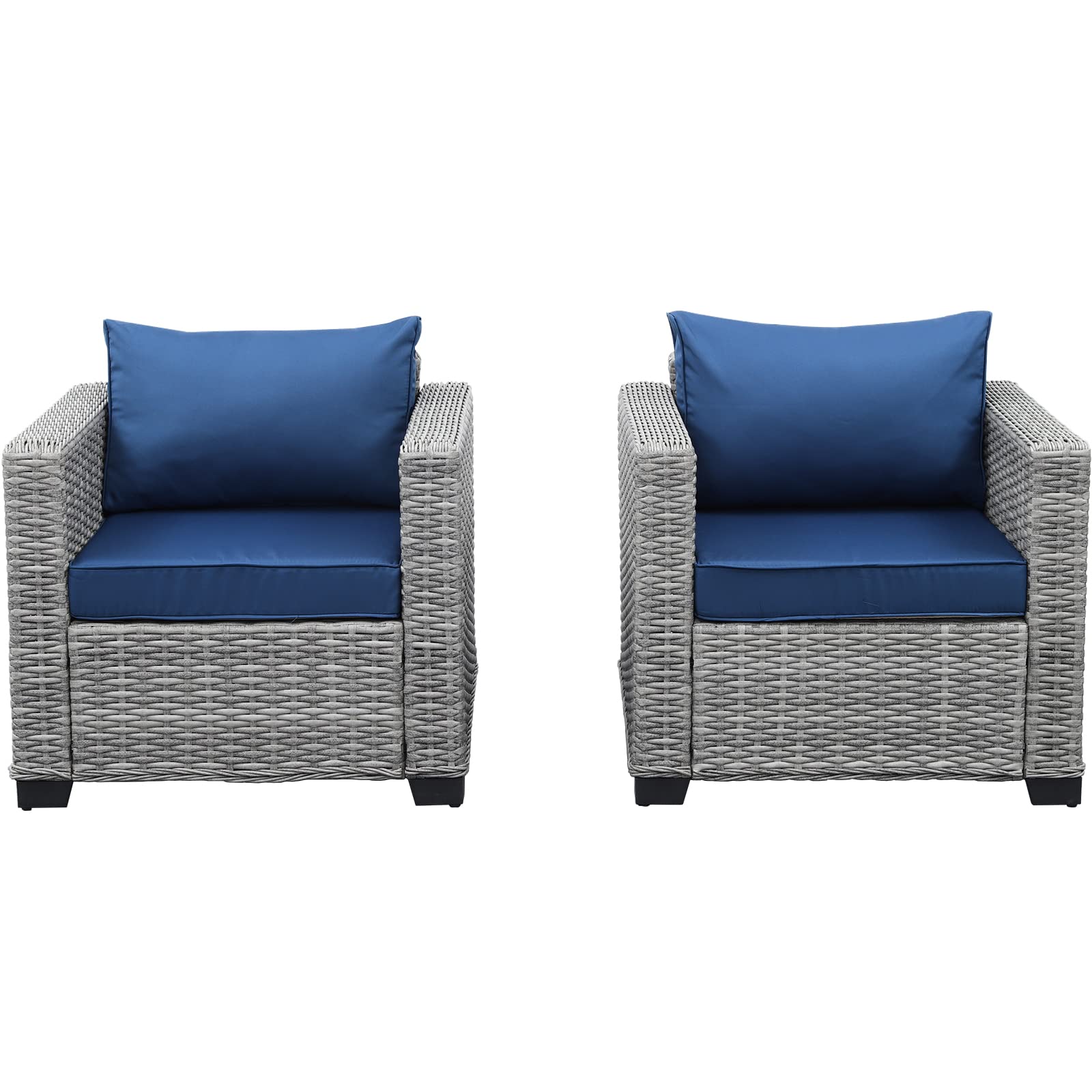 2-Piece Outdoor Patio Sofa Set - Waterproof & Anti-Slip Navy Blue Club Chairs with Cushions - Perfect for Garden, Poolside & Backyard Relaxation