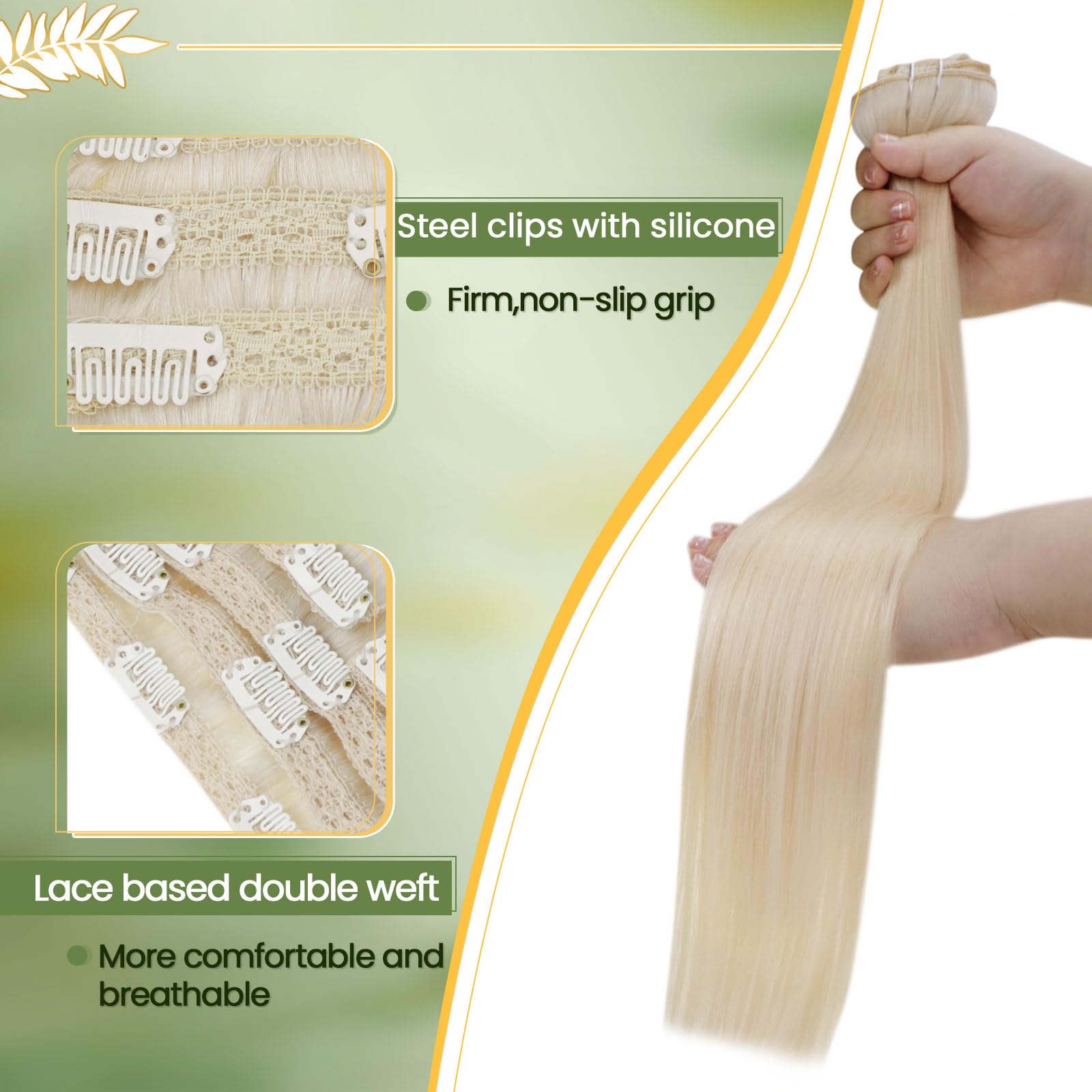 RUNATURE Clip in Hair Extensions 18 Inch - 7pcs 120g Real Human Remy Hair, Platinum Blonde, Double Weft Thick Hair Extensions for Women (Can Be Dyed) - Perfect for Parties, Weddings & Daily Styling
