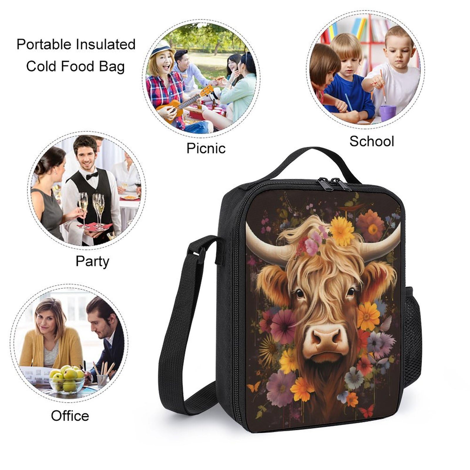 Highland Cow 3-Piece Laptop Backpack Set - 17 Inch School Backpack with Insulated Lunch Bag & Pencil Case for College Students, Office Work & Travel | Durable Bookbag for Daily Commute, Campus Life & Business Trips