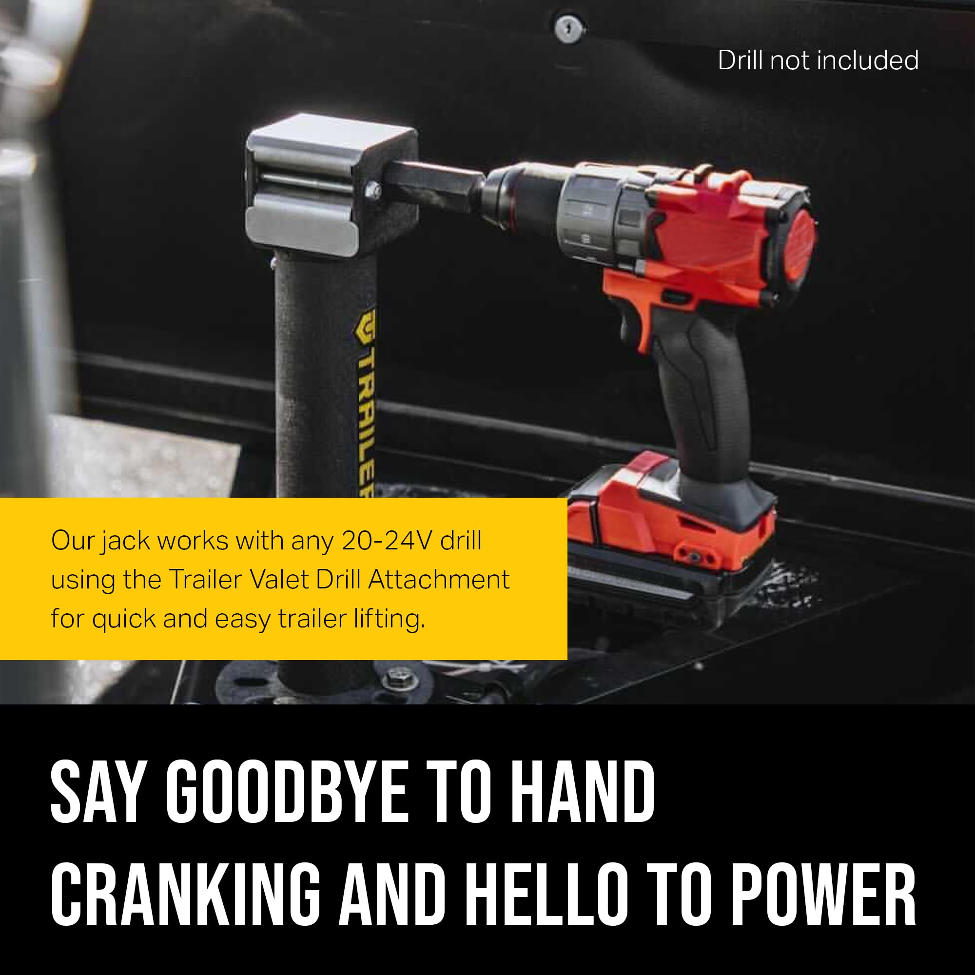 Trailer Valet TVJX5-C Drill Powered Trailer Jack with Adapter - Heavy Duty 5000lb Capacity Center Mount Trailer Jack - Perfect for RV, Boat & Utility Trailers