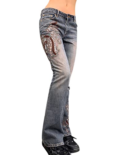 Gothic High Waisted Vintage Print Punk Pants for Women - Y2K Cyber Baggy Jeans, Emo Nightclub Streetwear (Perfect for Concerts, Raves & Alternative Fashion)