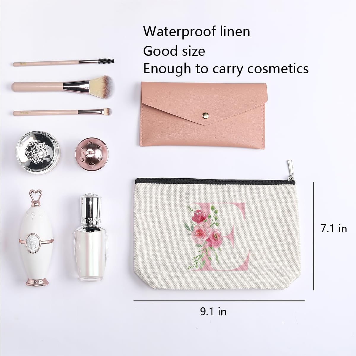 Personalized Pink Initial Makeup Bag - Perfect Bridesmaid Gift, Birthday Present for Women & Moms, Cosmetic Organizer for Best Friends & Brides - Ideal for Travel, Weddings & Everyday Use (Size E)