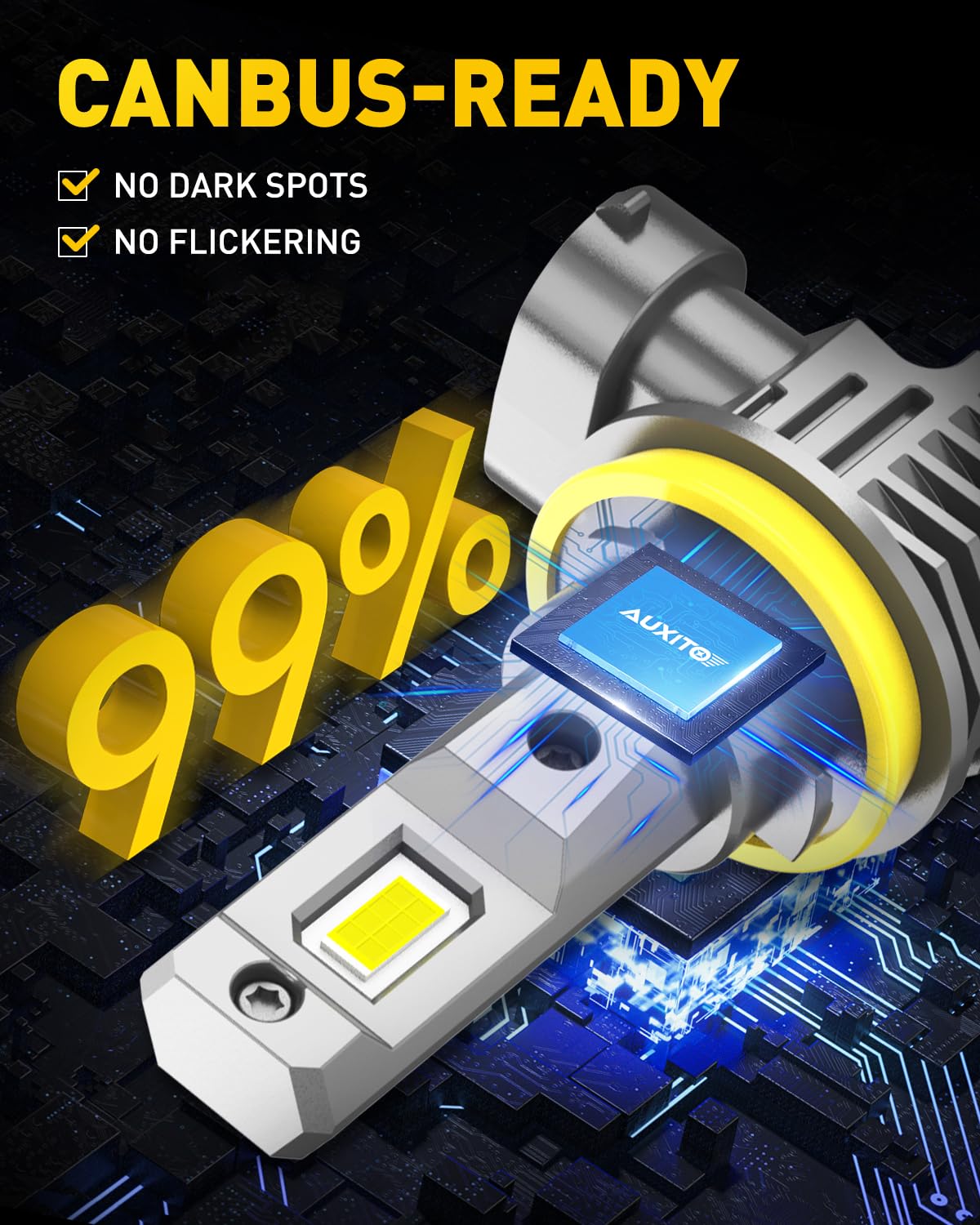 AUXITO H11 LED Headlight Bulbs - 400% Brighter 6500K Cool White, Wireless Design for H8 H9 H16 Fog Lights, DRL, Low/High Beam - Plug & Play Installation, IP68 Waterproof - Perfect for Night Driving, Off-Roading & All-Weather Use (Pack of 2)