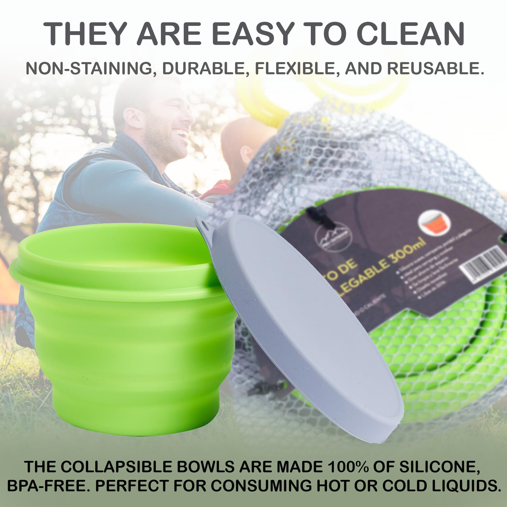 Collapsible Silicone Mixing Bowl - BPA-Free, Microwave & Dishwasher Safe, Non-Stick & Easy Clean Foldable Food Storage Container for Travel, Camping, Hiking - Perfect for Meal Prep, Picnics & Outdoor Cooking - 300ml, Green
