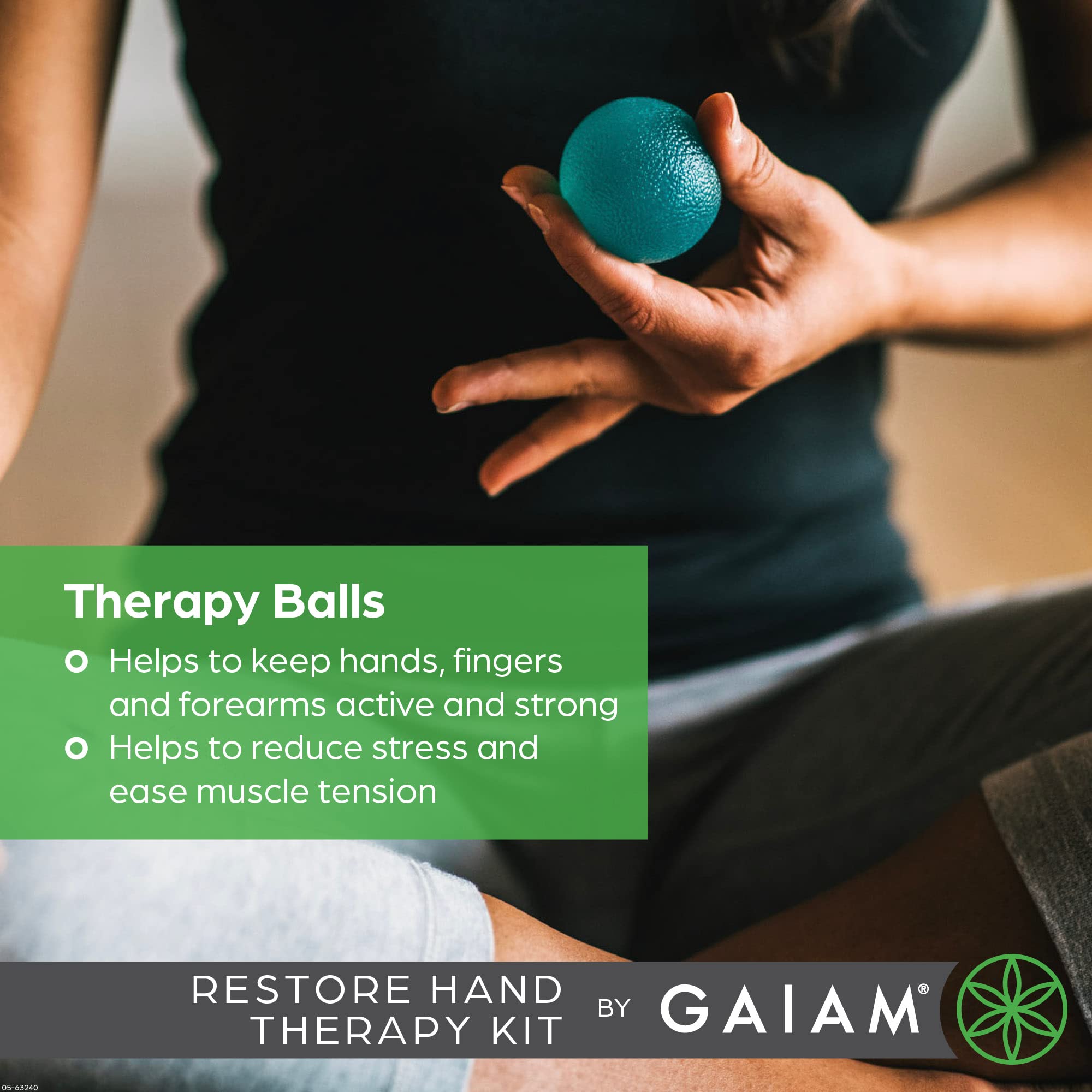 Gaiam Restore Hand Therapy Exercise Ball Kit - 3-Level Hand Grip Strengthener with Massage Balls (Soft, Medium, Firm) for Physical Therapy, Hand Pain Relief & Muscle Tension - Perfect for Arthritis, Carpal Tunnel & Stress Relief at Home or Office - Set of 3