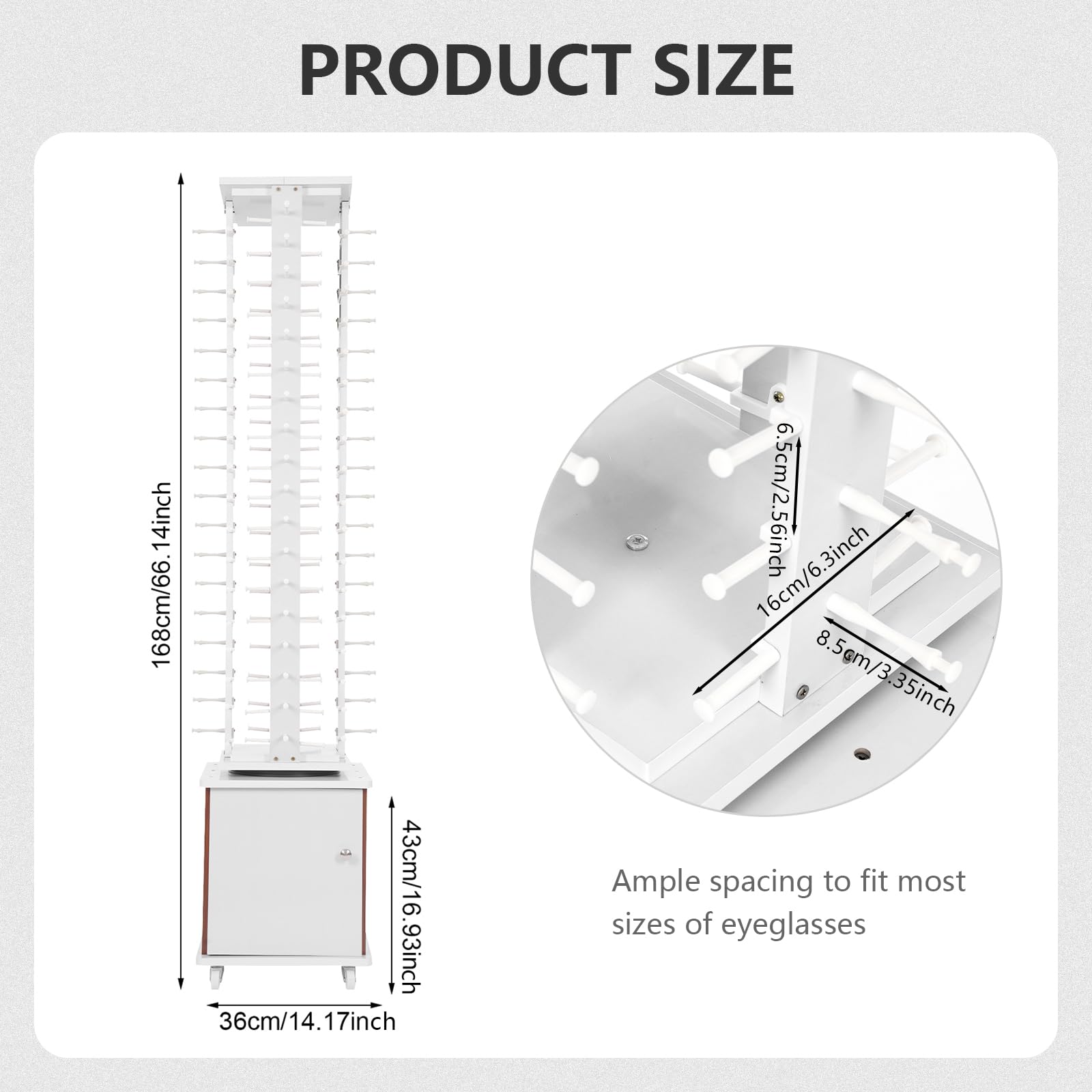 72 Pairs Sunglass Display Stand - 360° Rotating Glasses Holder Rack with Rolling Storage Cabinet - Freestanding Sunglasses Organizer for Retail Stores, Boutiques & Eyewear Shops (White) - Perfect for Eyewear Display, Organization & Customer Browsing