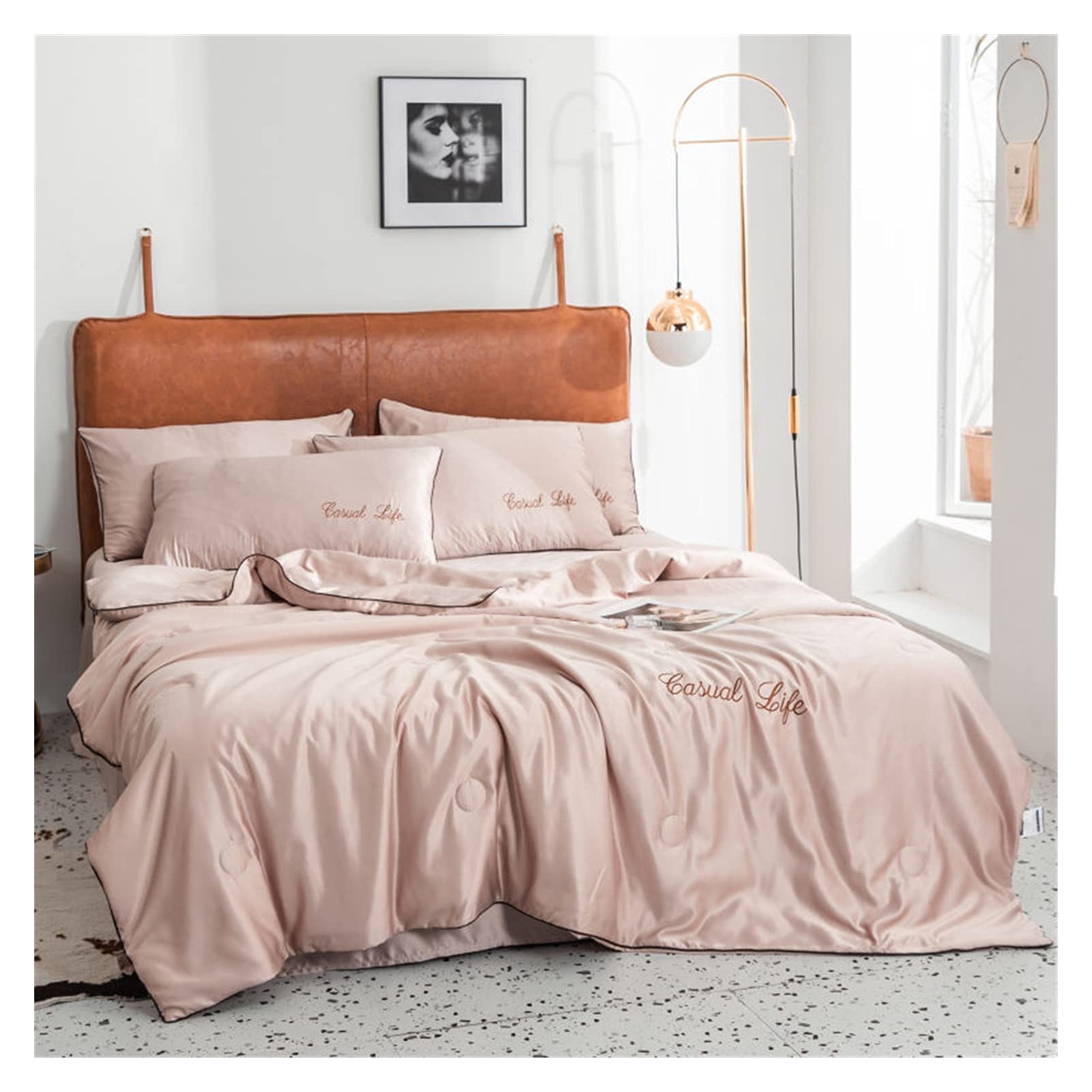Premium WSZMD Full Size Sheet Set - 100% Washable Tencel Summer Quilt, 4-Piece Double/Single Dormitory Bedding - Breathable Silk Air Conditioning Blanket & Cooling Ice Silk Comforter for Hot Sleepers - Perfect for Summer Nights, Guest Rooms & College Dorms