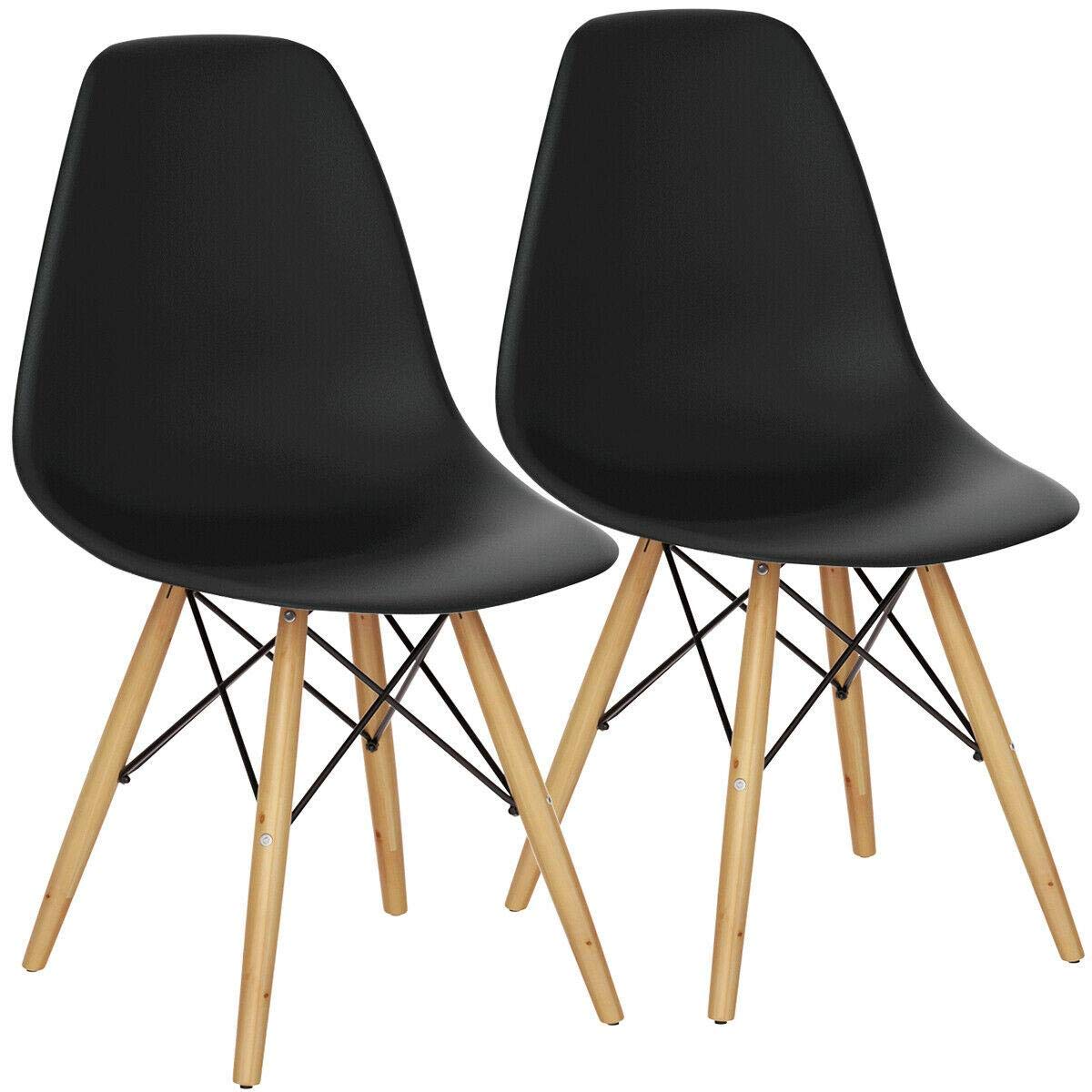 Set of 2 Mid-Century Modern Dining Chairs - Wooden Legs, Black Upholstered Kitchen & Dining Room Chairs - Perfect for Small Spaces, Breakfast Nooks & Contemporary Home Decor