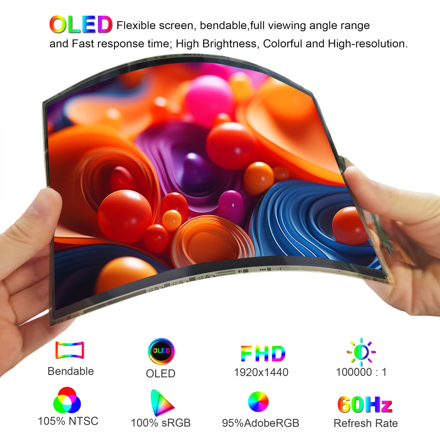 7.8 Inch Flexible AMOLED Display - FHD 1920x1440 Curved Bendable Screen with HDMI Driver Board | DIY Prototype OLED Monitor Kit (No Enclosure) | Compatible with Windows, Mac, Linux | Perfect for Wearable Tech, Smart Devices & Interactive Displays