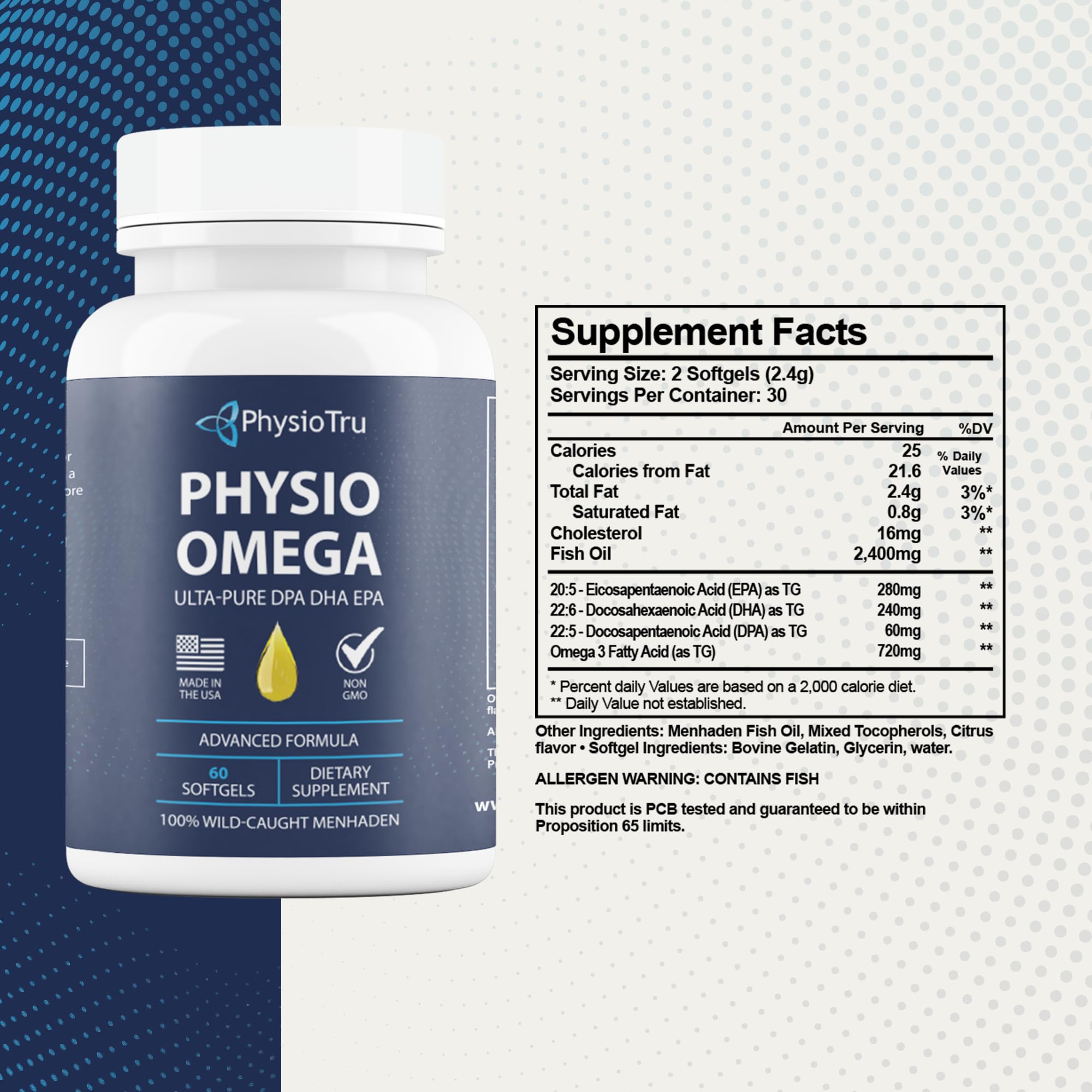 Premium Physio Omega 3 Fish Oil Supplement with DPA, EPA & DHA - Sustainably Sourced, Burpless Formula - 4 Pack - Supports Heart, Brain & Joint Health for Active Adults & Seniors