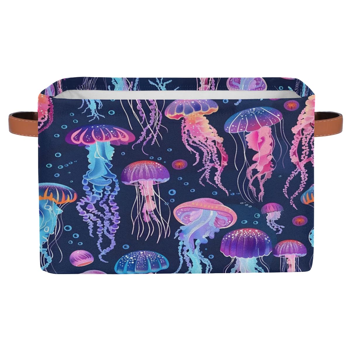 Large Purple Jellyfish Storage Baskets - 2 Pack Fabric Closet Organizers with Handles, Collapsible Decorative Bins for Shelves | Perfect for Home Organization, Clothes & Toy Storage in Bedroom, Nursery or Playroom