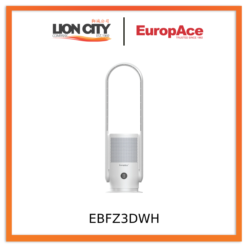 Europace EBFZ3DWH Bladeless Air Purifier Fan with HEPA 13 Filter, 30° Tilt Function - Perfect for Bedroom, Office & Allergy Relief