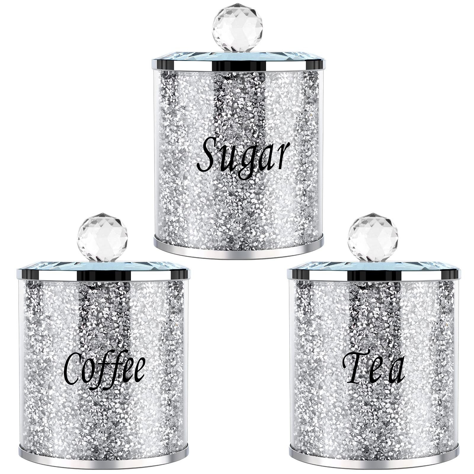 Premium Airtight Food Storage Canisters Set of 3 - Coffee, Sugar & Flour Containers with Lids - Elegant Diamond Design Kitchen Canisters for Home Organization - Perfect as Housewarming, Wedding, Christmas Gifts for Family & Friends - Ideal for Pantry, Baking & Coffee Station Organization