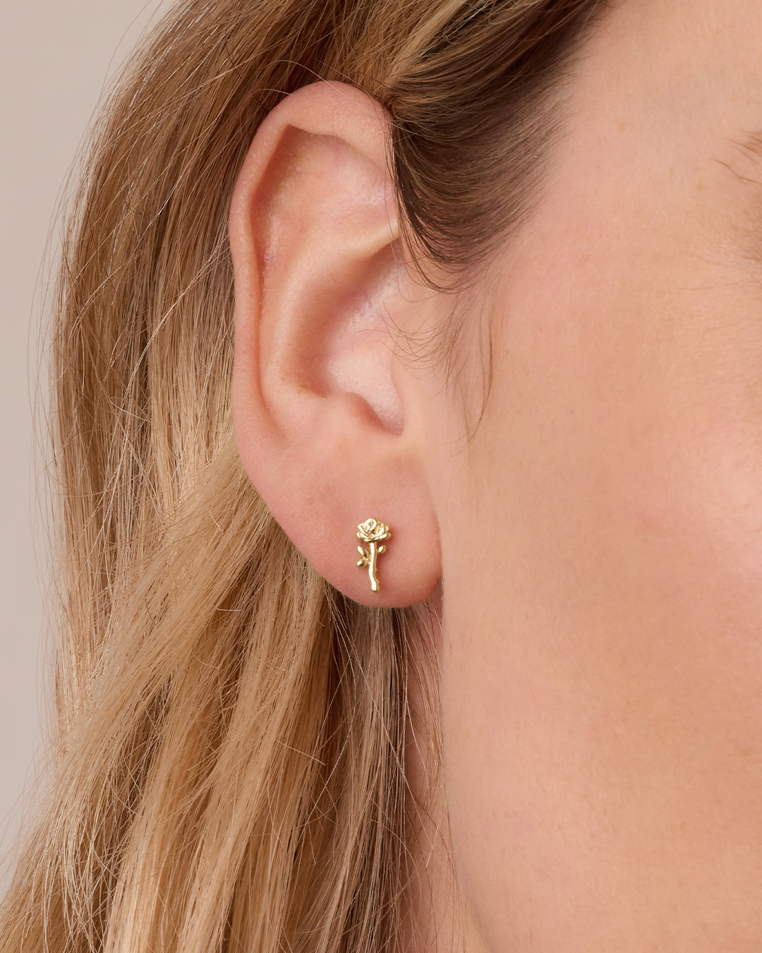 Rose Single Stud Earrings - 14K Gold Plated Floral Stud Earrings for Women - Perfect for Weddings, Date Nights & Special Occasions