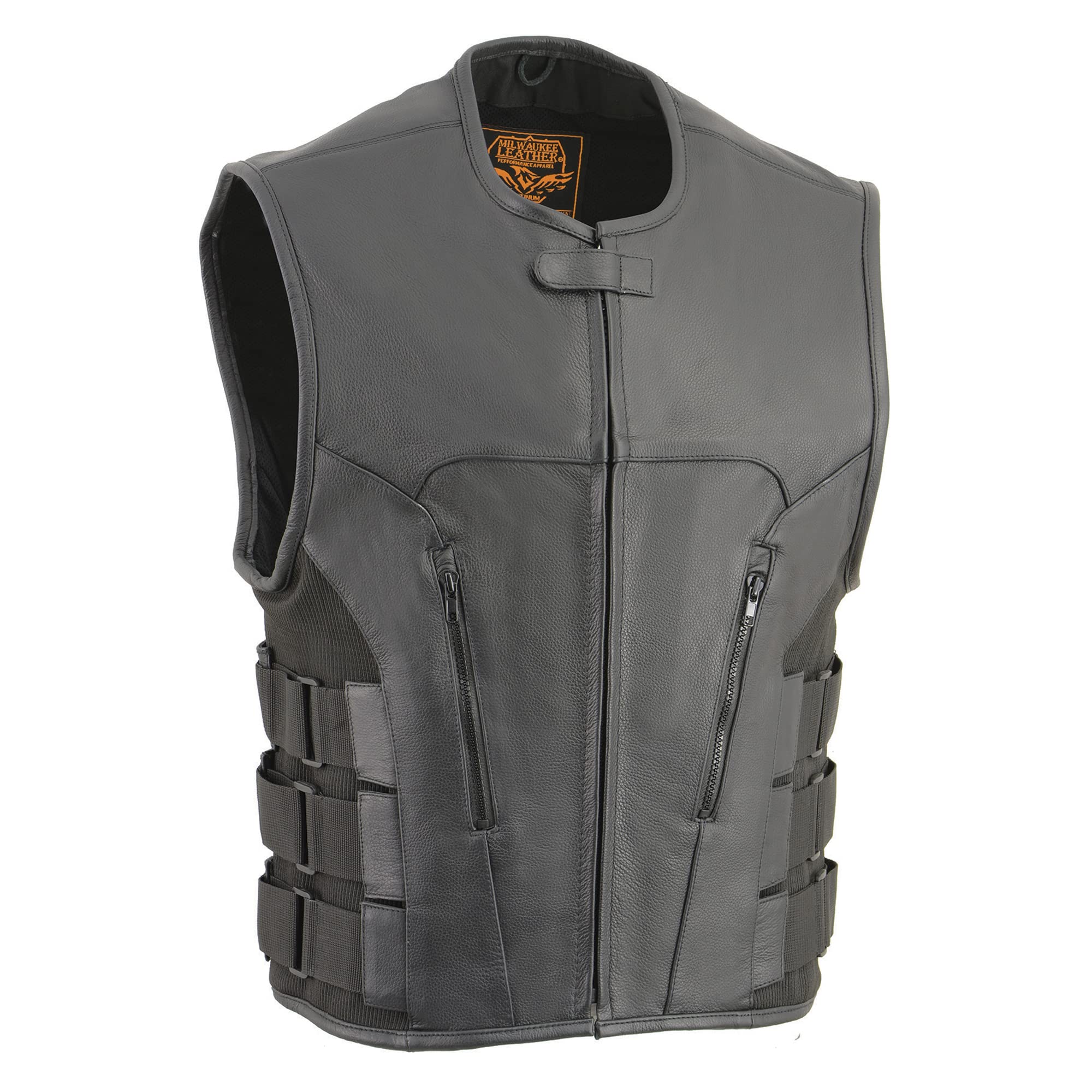 Milwaukee Leather Men's SWAT Style Zipper Front Leather Vest - Large Size | Tactical Gear for Outdoor, Motorcycle & Security Use