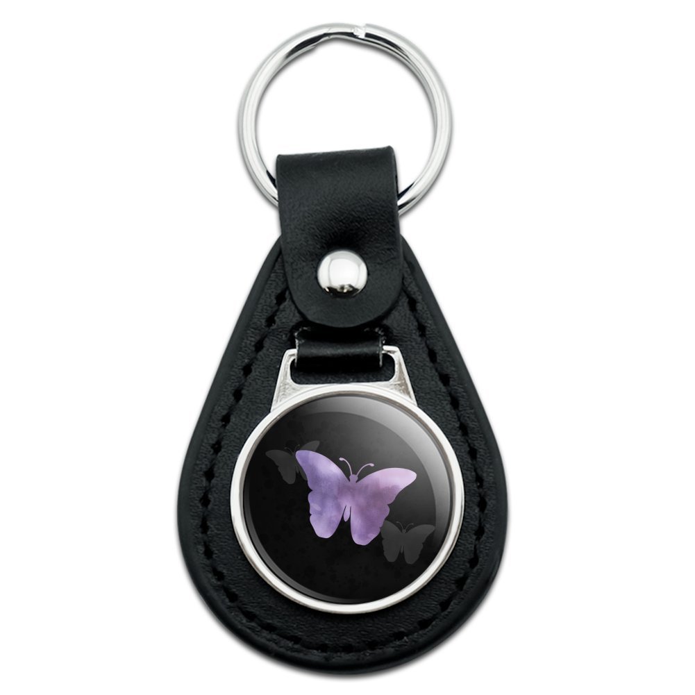 Black Leather Keychain with Purple Butterfly Watercolor Silhouette - Unique Handmade Gift for Women, Men, Teens - Perfect for Keys, Bags, Backpacks & Everyday Carry Accessories
