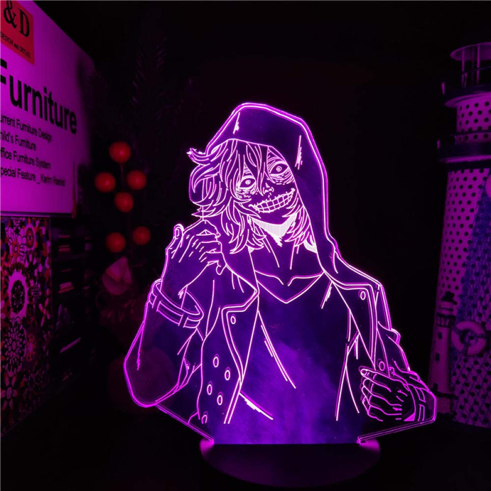 3D Illusion LED Night Light - Anime Tokyo Ghoul & Shigaraki Tomura Manga Lamp with 7 Color Changing Modes, Touch Control Table Lamp for Boys Bedroom, Gaming Room Decor & Manga Lover Gift