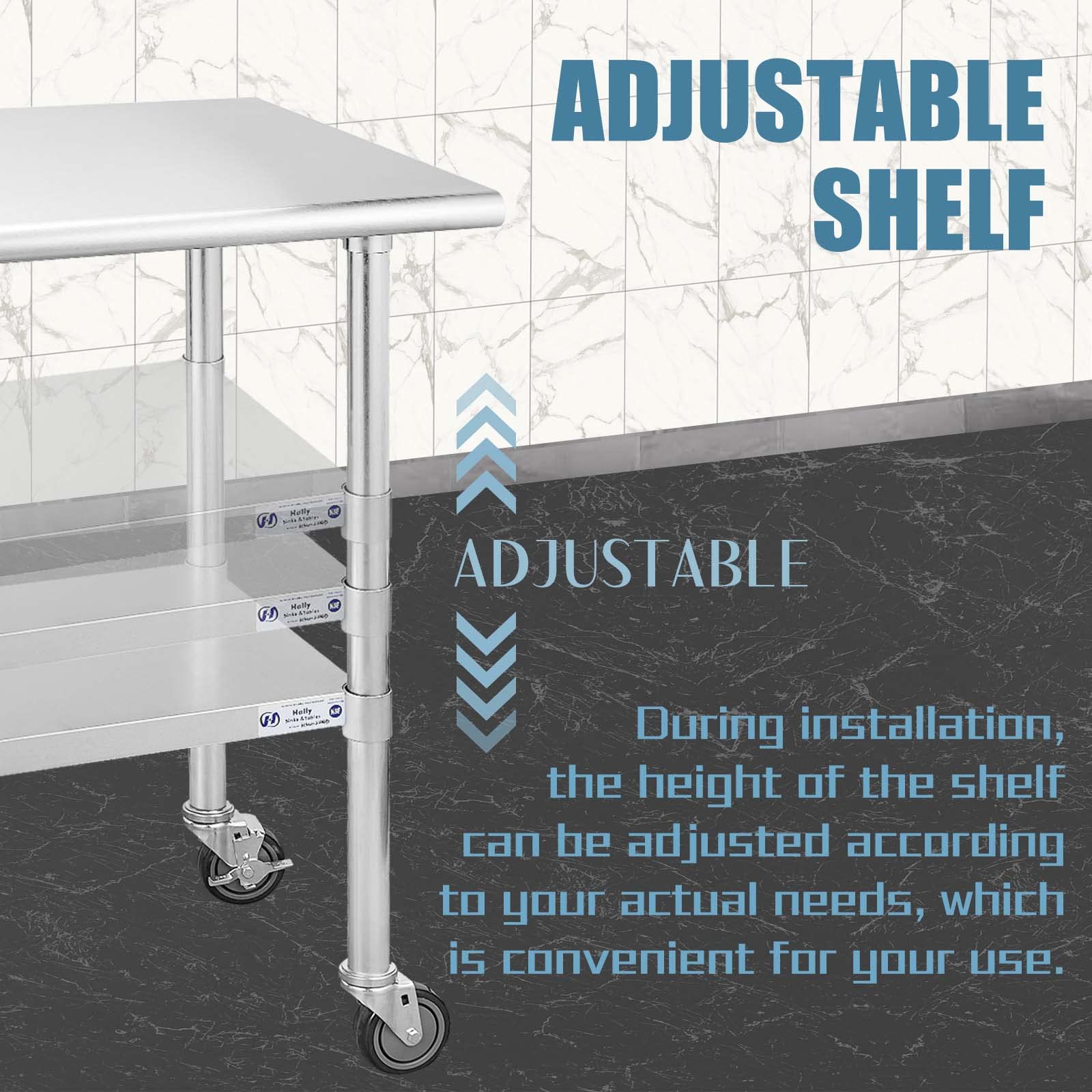 Commercial Stainless Steel Work Table 30x36 Inches with Casters - NSF Certified Heavy Duty Prep Table with Undershelf & Galvanized Legs for Restaurant, Kitchen, Hotel, Home Use | Ideal for Food Prep, Cooking, Baking & Commercial Workspaces
