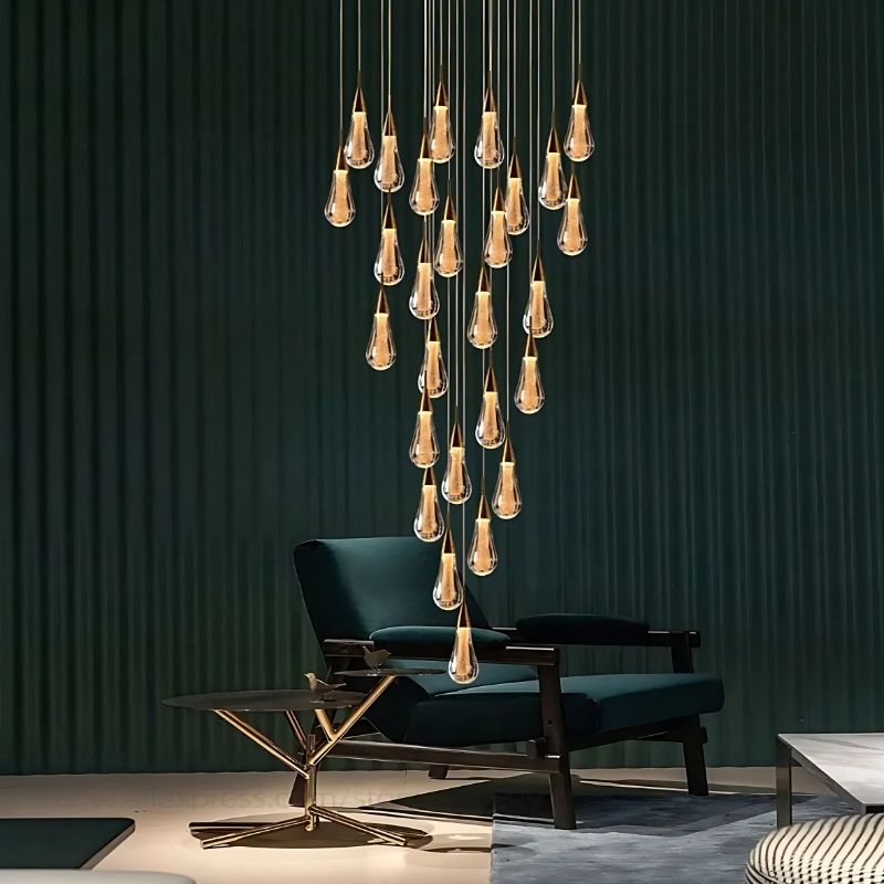 Modern Spiral Raindrop Staircase Chandelier - Elegant Crystal Ceiling Light Fixture for Hallway, Foyer, and Luxury Home Decor