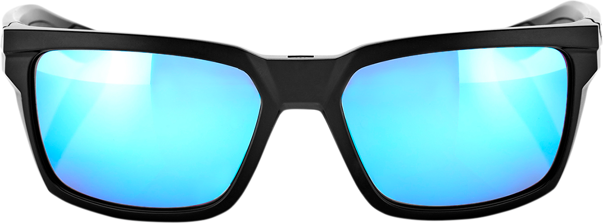 100% Daze Sunglasses - Matte Black Frame with Blue Mirror Lens - UV Protection & Polarized - Perfect for Driving, Beach & Outdoor Activities