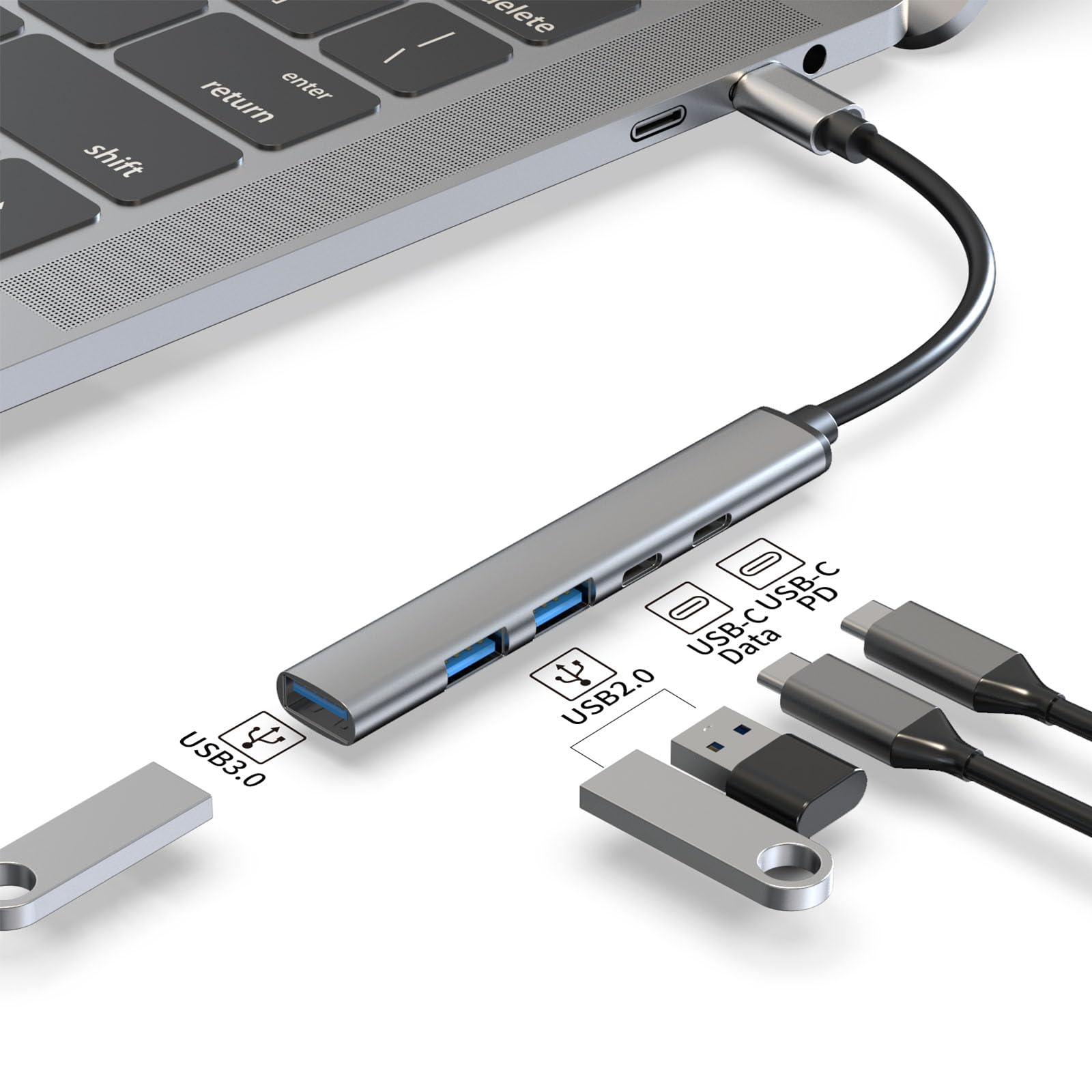 LIGSLN 5-in-1 USB C Hub - Aluminum Alloy USB C Adapter with USB 3.0/2.0 Ports, High-Speed Data Transfer & OTG Function - Perfect for MacBook, iPad Pro, Chromebook & More