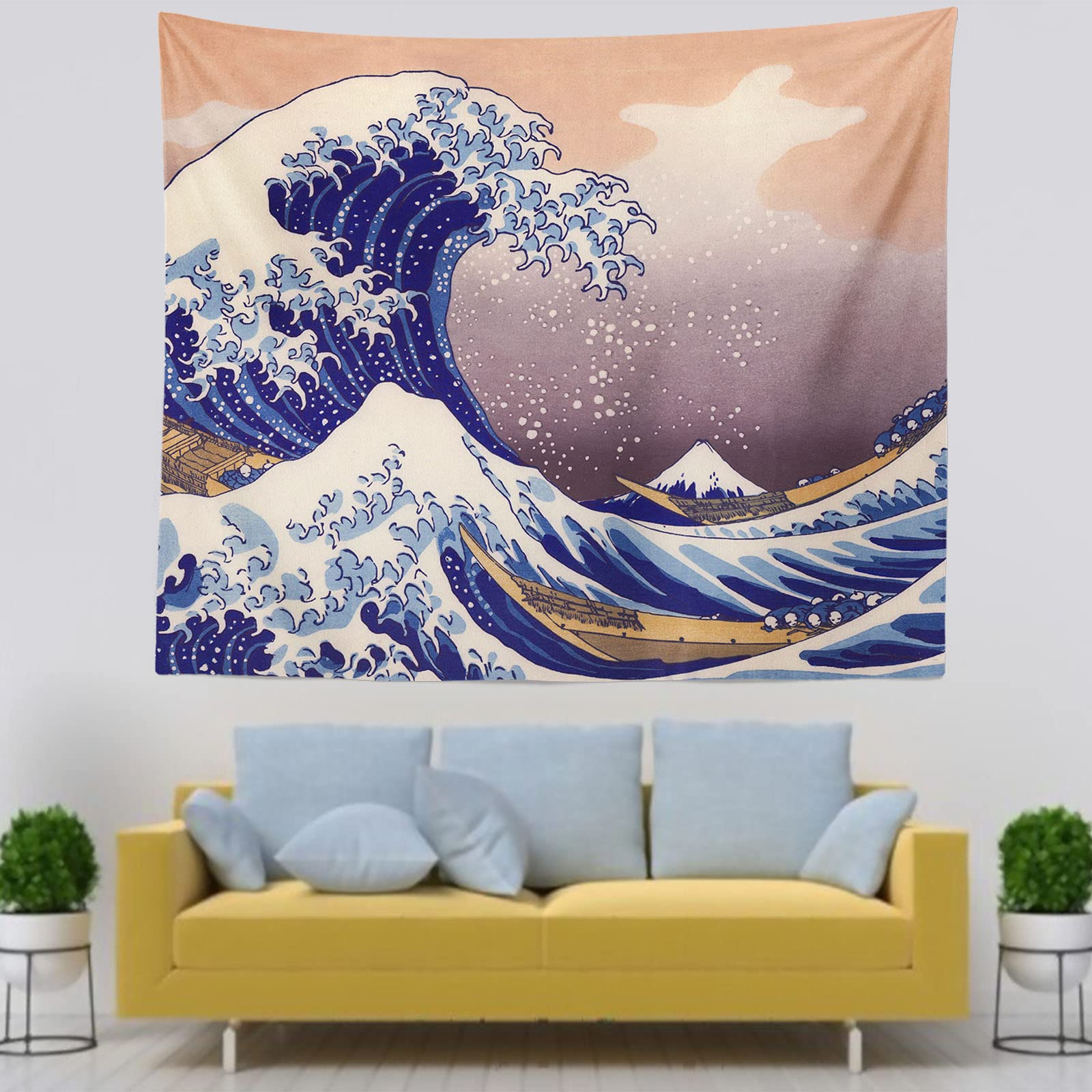 IcosaMro The Great Wave Off Kanagawa Tapestry - 51x60 Inch Large Ocean Wall Art for Bedroom, Dorm & Home Decor | Japanese Wave Painting Wall Hanging with Hemmed Edges | Perfect for Coastal, Boho or Asian Inspired Room Themes