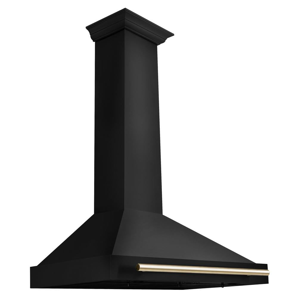 ZLINE Autograph Edition 36 Inch Black Stainless Steel Wall Mount Range Hood with Polished Gold Handle - Professional Kitchen Ventilation for Modern Homes (BSKB4Z 36 G) - Perfect for Gas Stoves, Cooking, and Smoke Removal