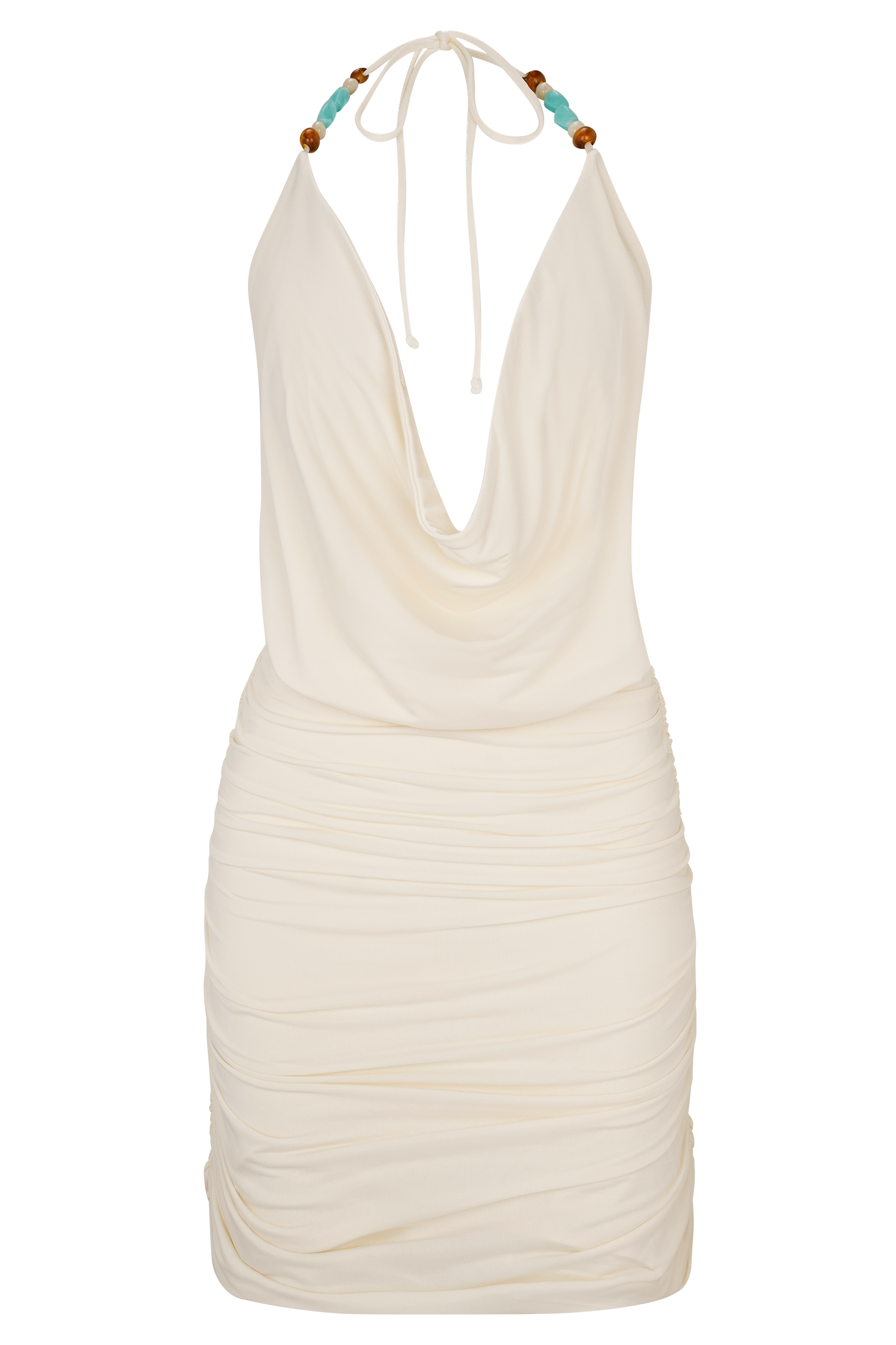 Astraeus Beaded Cowl Mini Dress in Ivory - Elegant Party & Evening Wear for Women