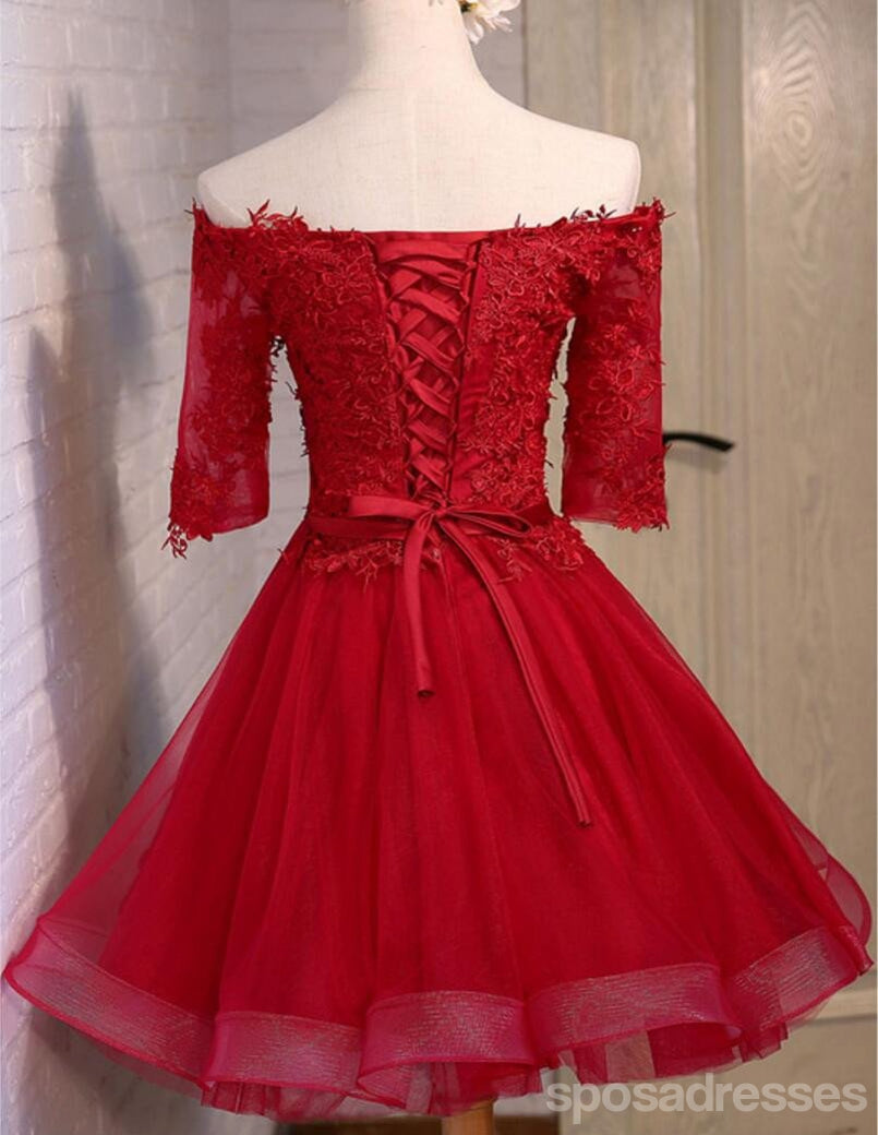 Elegant Off Shoulder Short Sleeve Red Lace Prom Dress for Homecoming & Parties | Affordable Cute Short Party Dress CM307 | Perfect for Dances, Date Nights & Special Occasions