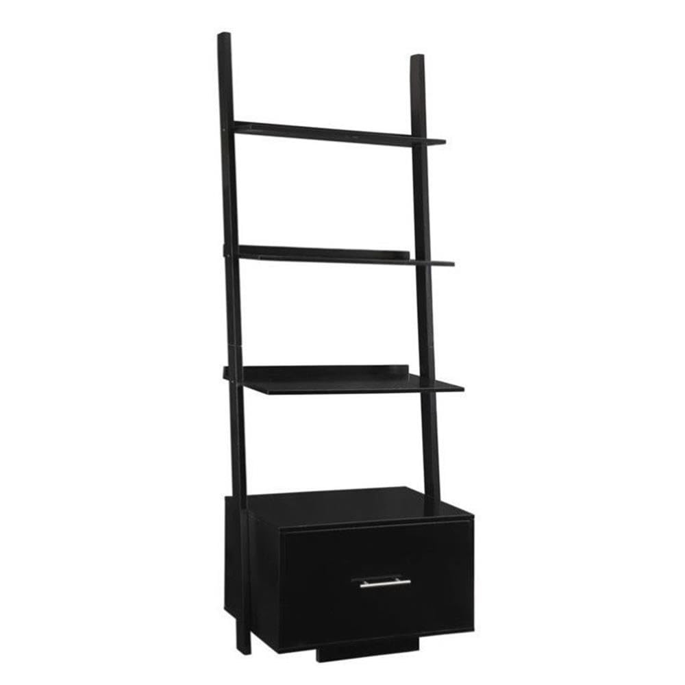 Pemberly Row Black Wood Finish Bookcase with File Drawer - Stylish Home Office Storage for Books, Files, and Decor