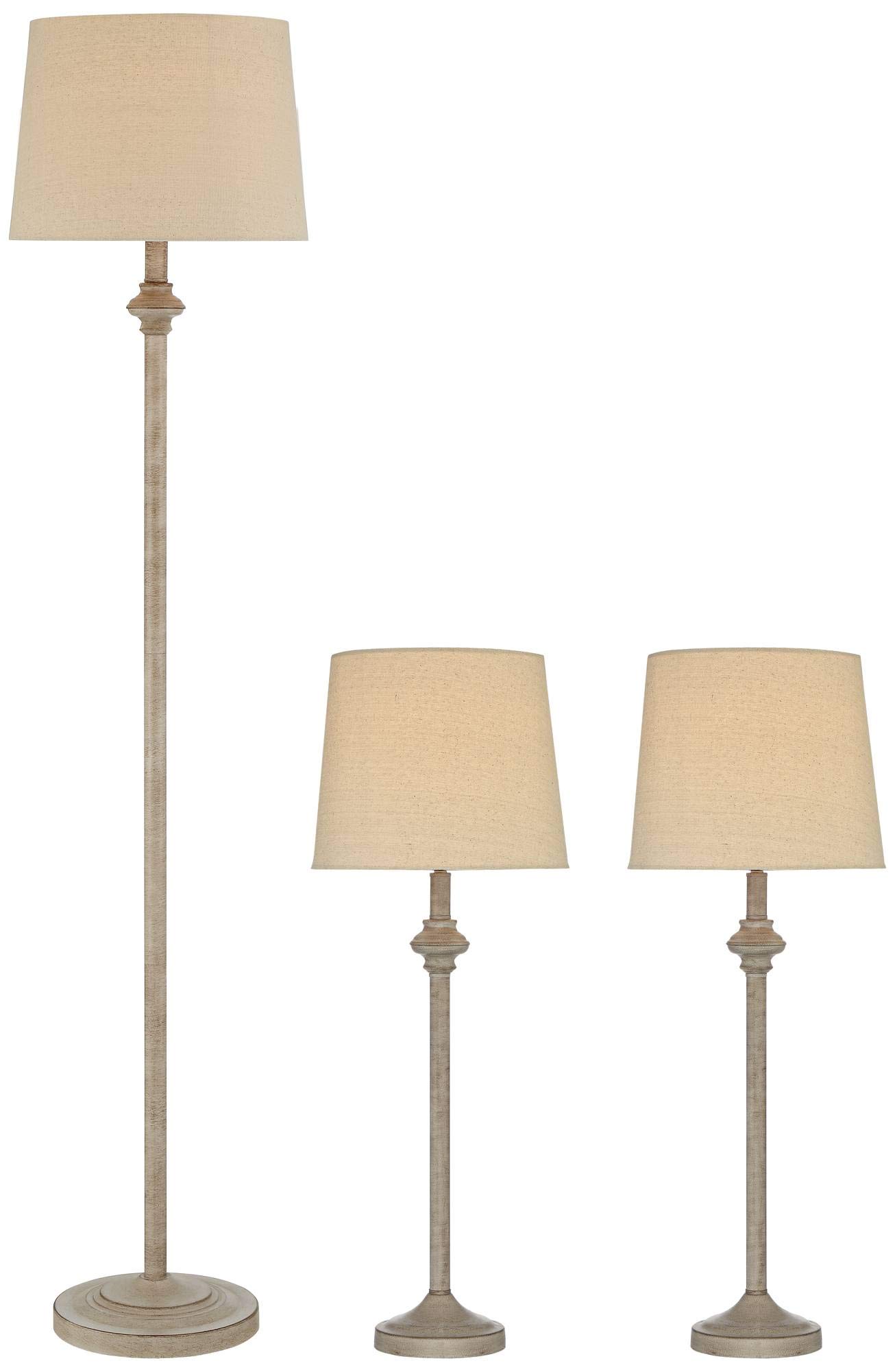 360 Lighting Carter Traditional 3-Piece Table & Floor Lamp Set - Beige Metal with Cream Fabric Tapered Drum Shade - Elegant Lighting for Living Room, Bedroom, Nightstand & Home Office - Perfect for Reading, Relaxation & Home Decor