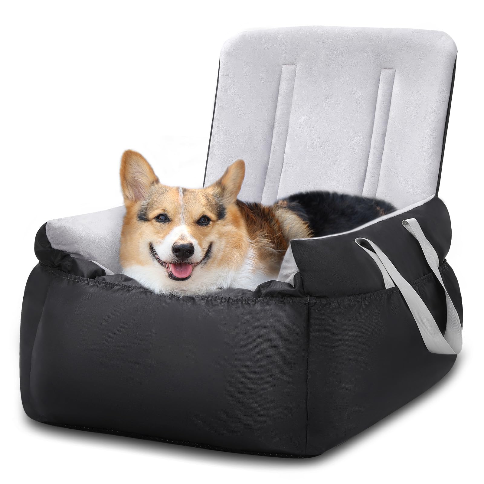 Pecute Washable Dog Car Seat for Small & Medium Dogs - Pet Booster Seat with Clip-On Safety Belt & Detachable Travel Bed - Perfect for Road Trips, Vet Visits & Daily Car Rides (Black)