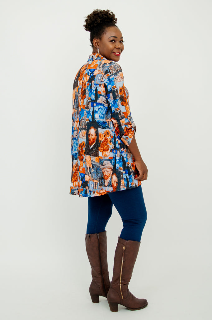 Celine Blouse - Van Gogh Inspired Linen Bamboo Shirt for Women | Elegant Summer Top for Casual Outings & Office Wear
