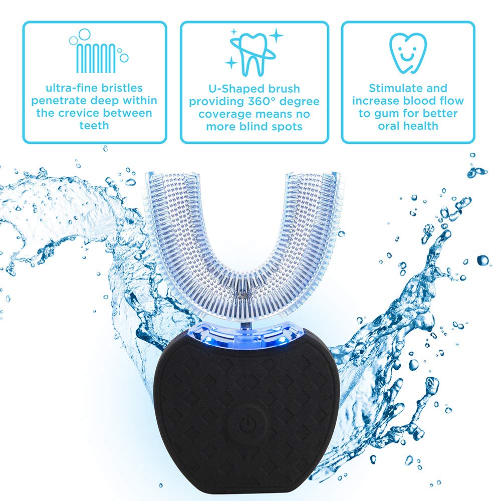 U-Shaped Electric Toothbrush with LED Teeth Whitening Kit - 35% Carbamide Peroxide Gel Syringe for Professional Teeth Whitening at Home | Perfect for Travel & Daily Oral Care