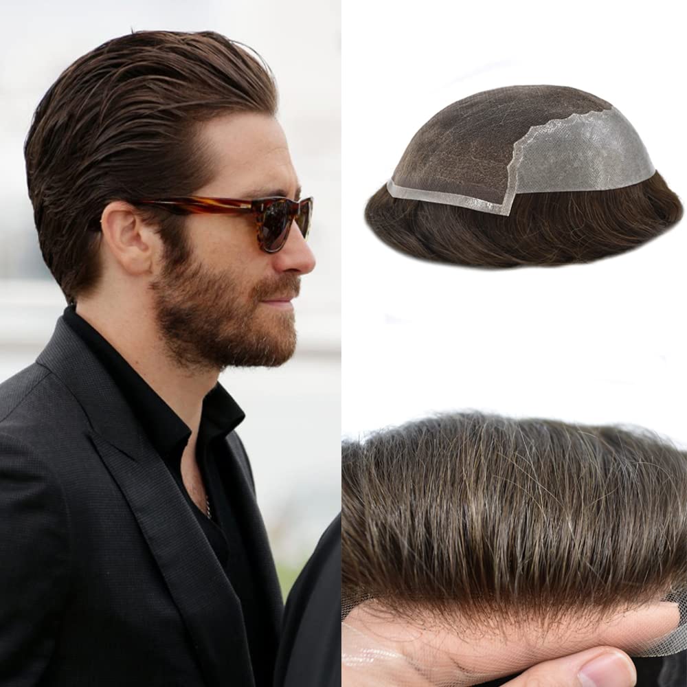 100% European Real Human Hair Men's Toupee - Swiss Lace Front Hair System for Men (Medium Light Brown, 8x10, 100% Density) | Natural Looking Hair Replacement for Thinning Hair & Baldness | Perfect for Daily Wear, Special Occasions & Confidence Boost