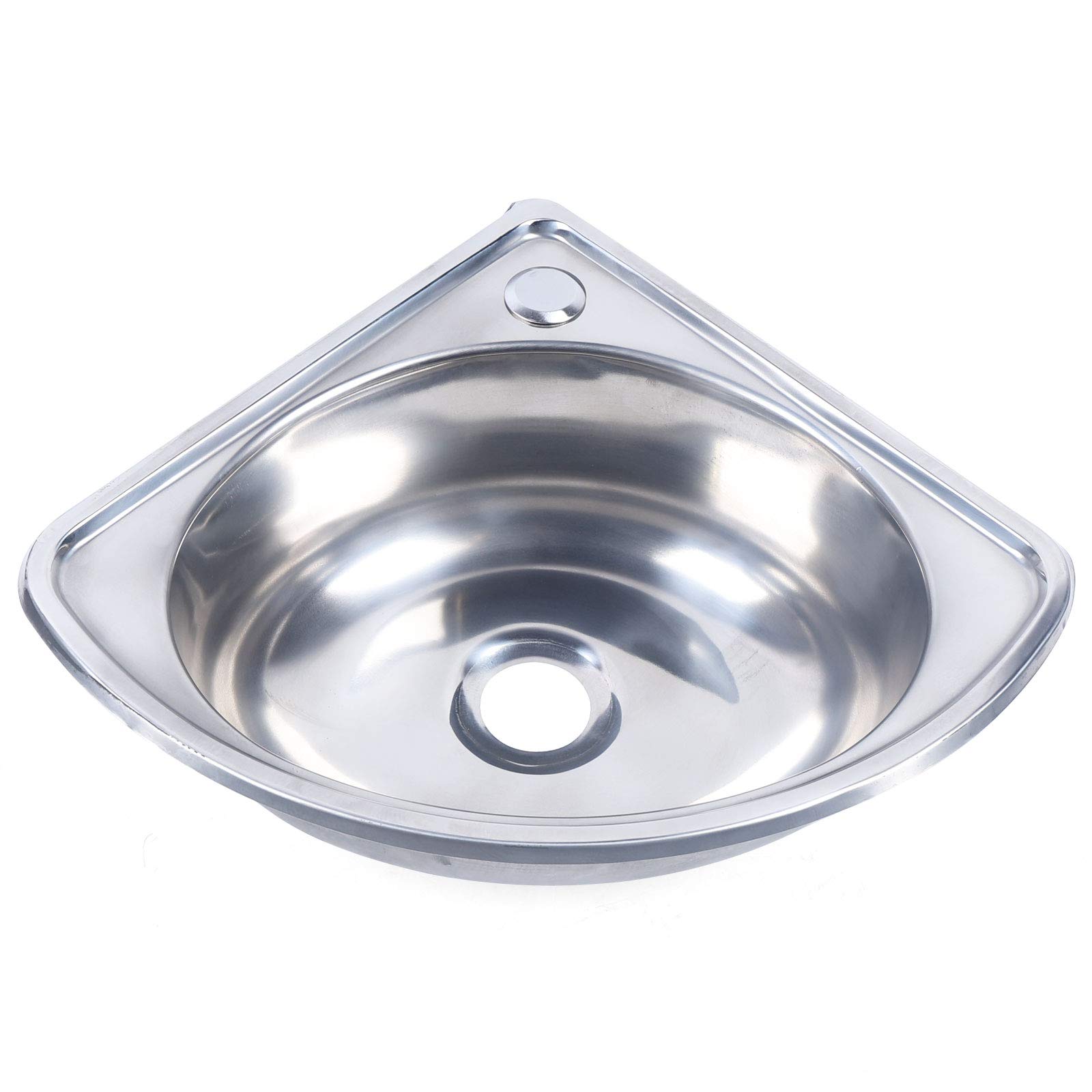 Stainless Steel Triangular RV Sink - Corner Basin for Bathroom, Kitchen, Caravan, Camper & Boat | Compact Design with Down Pipe | Perfect for Small Spaces & Mobile Living (No Faucet/Inlet Pipe Included)