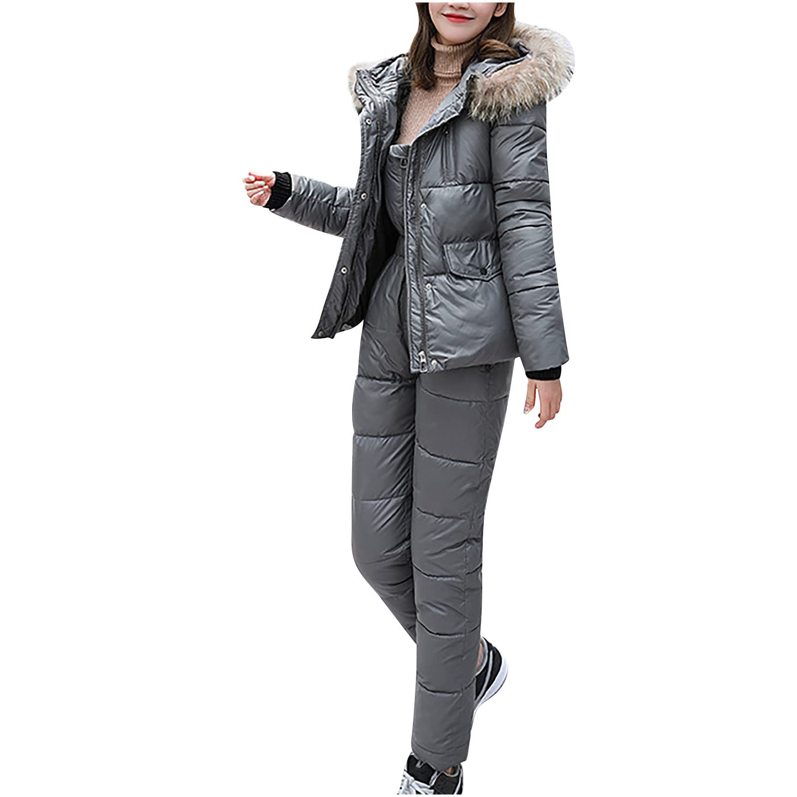 Women's Winter Snow Suits - Windproof Hooded Puffer Jumpsuit for Skiing & Outdoor Sports | Warm Down Romper for Cold Weather Activities